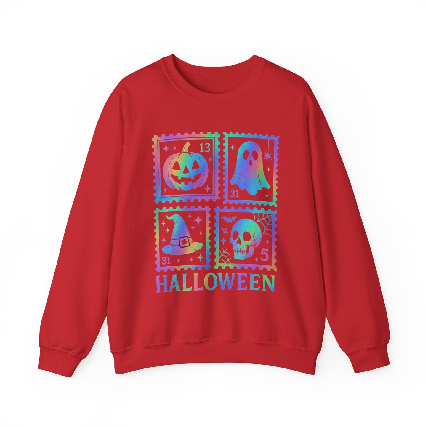 Halloween-themed Iridescent Stamp Sweatshirt, Halloween Apparel, Ghostly Sweatshirt, Pumpkin Design