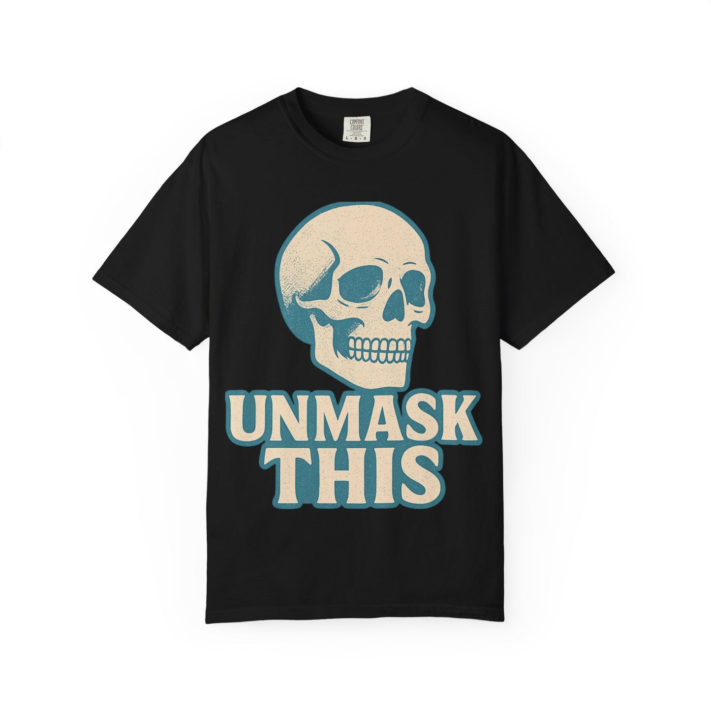 Unisex Garment-Dyed Skull T-shirt, Vintage Fashion Tee, Casual Skull Shirt, Halloween Apparel, Unmask This Shirt