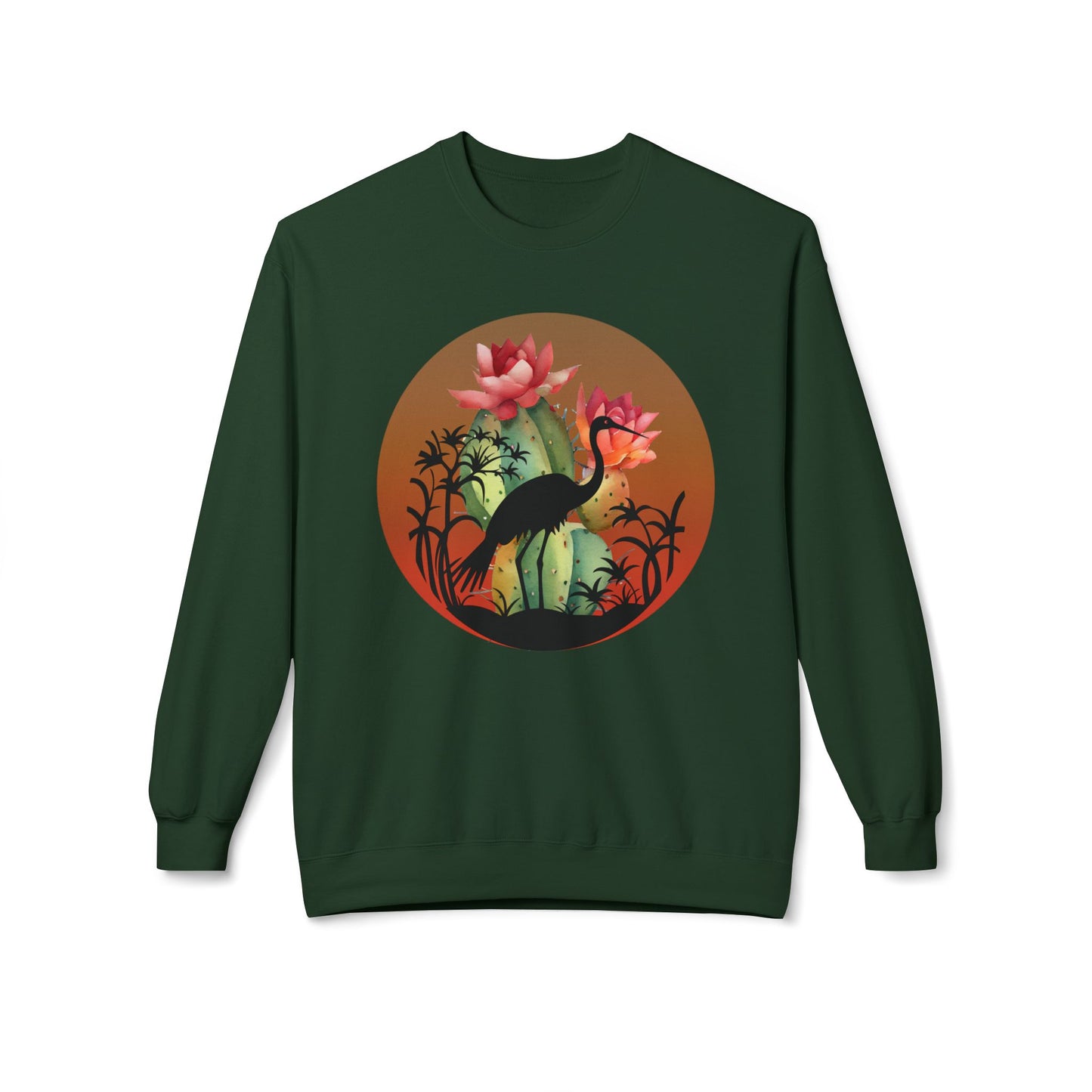 Botanical Crane Sweatshirt - Vintage Floral Crew - Garden Lover Apparel - Nature Inspired Gift