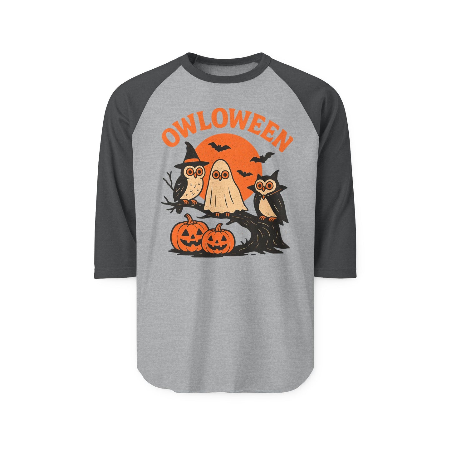 Owl-Themed Halloween Raglan Shirt, Spooky Shirt, Unisex Halloween Tee, Fall Apparel, Ghost Design Shirt, Owl Costume Top
