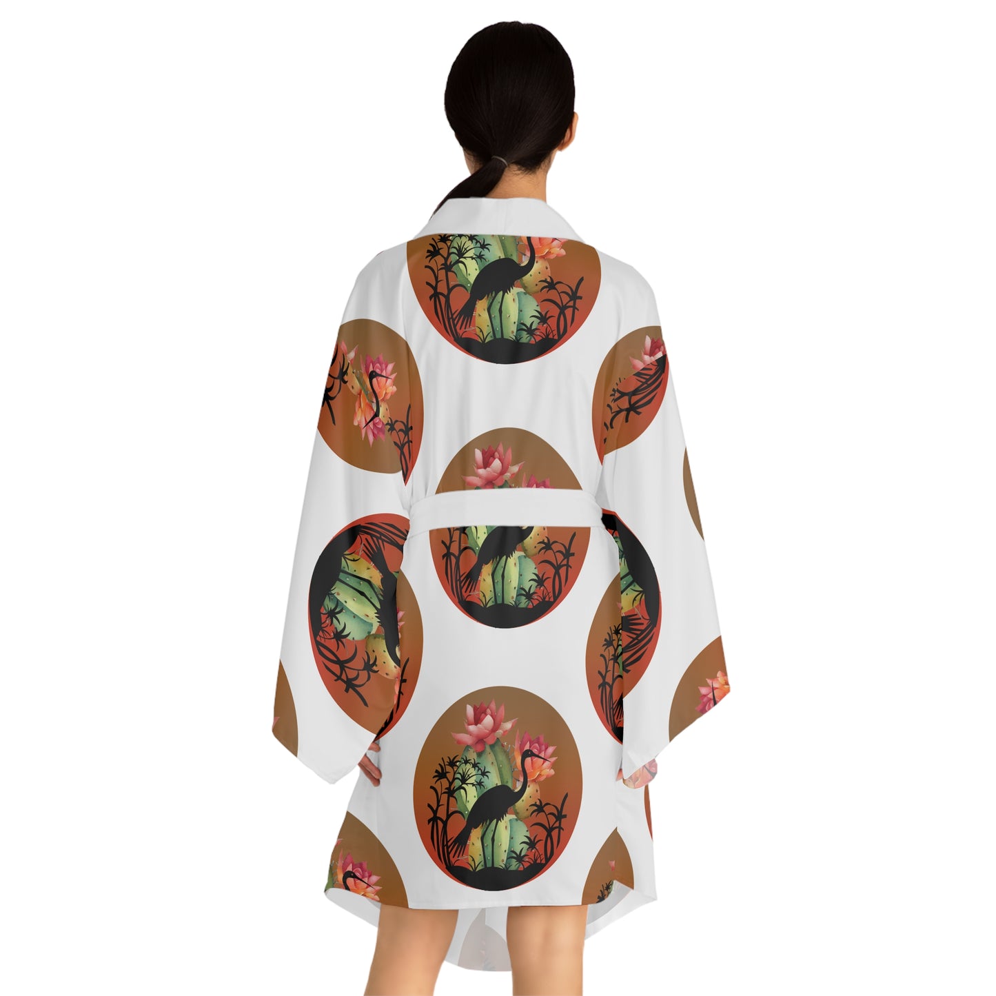 Elegant Botanical Long Sleeve Kimono Robe, Floral Loungewear, Gift for Her, Spring Fashion, Spa Day Outfit, Comfortable Relaxation Wear