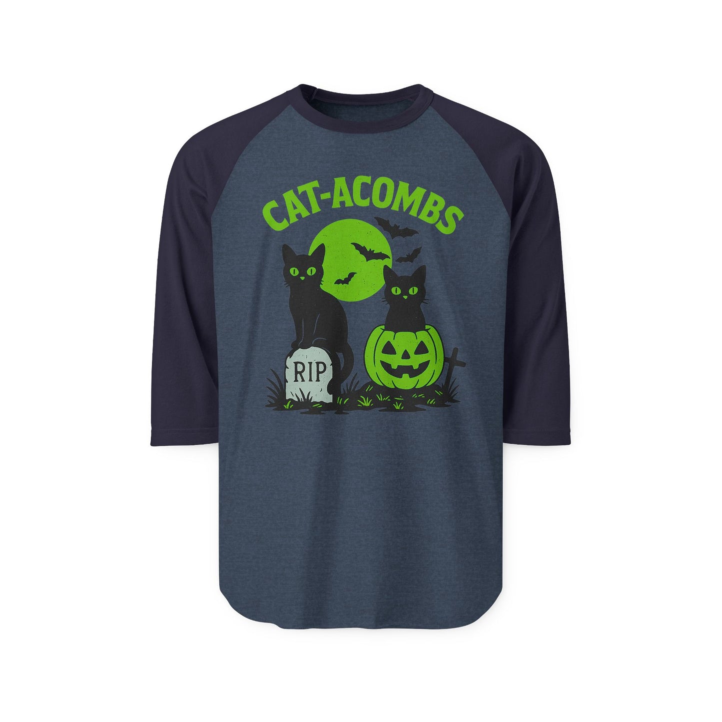 Halloween Cat-Acombs Raglan Shirt, Unisex Halloween Tee, Spooky Season Apparel, Cat Lovers Gift, Fall Fashion, Halloween Party Shirt