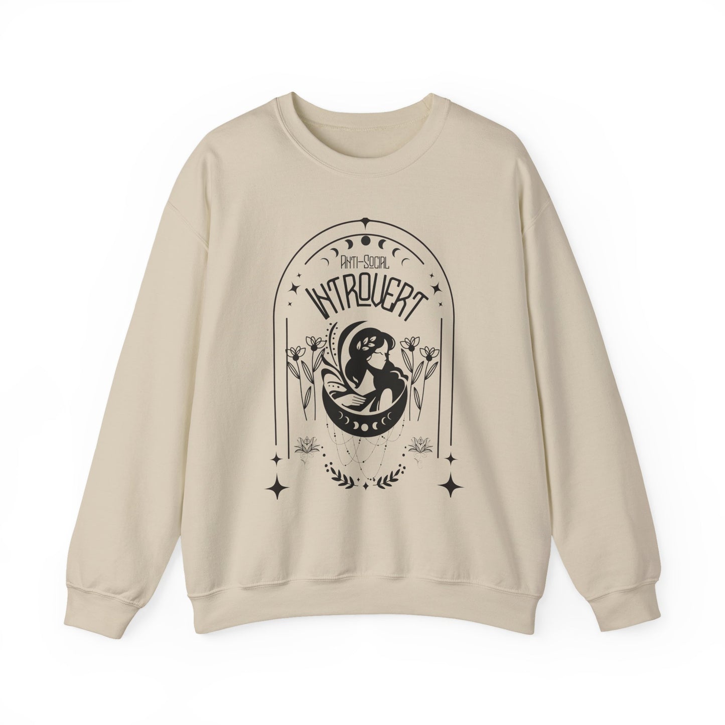 Bohemian Floral Sweatshirt - Vintage Inspired Top, Mystic Celestial Anti-Social Introvert Sweatshirt for Women - Boho Moon Lotus Graphic Pullover