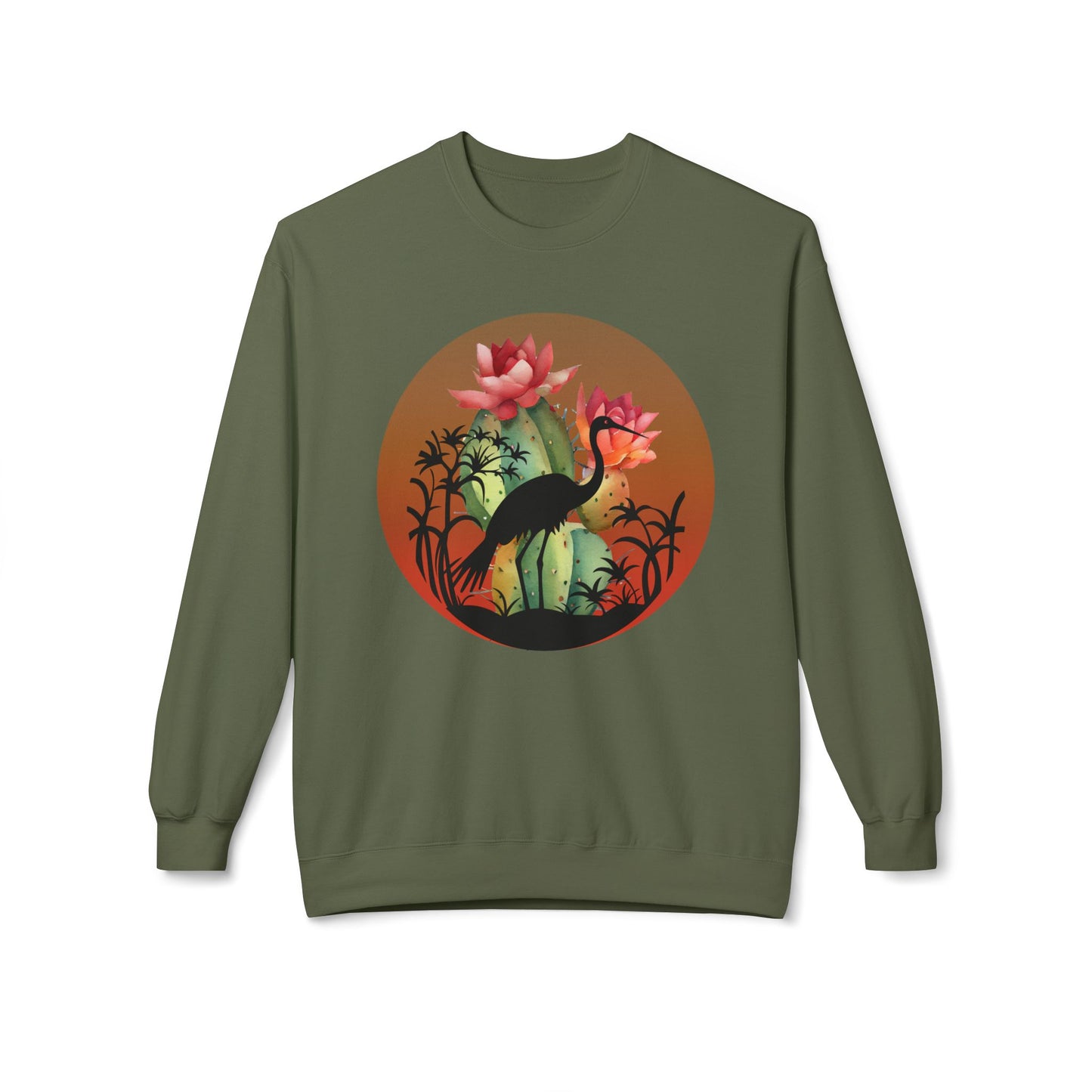 Botanical Crane Sweatshirt - Vintage Floral Crew - Garden Lover Apparel - Nature Inspired Gift