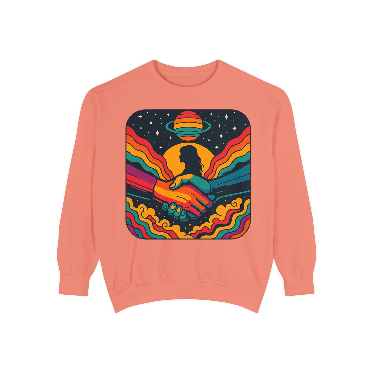 Colorful Cosmic Connection Sweatshirt - Retro Vibe, Unisex Gift, Positive Vibes, Cozy Wear, Festival Apparel