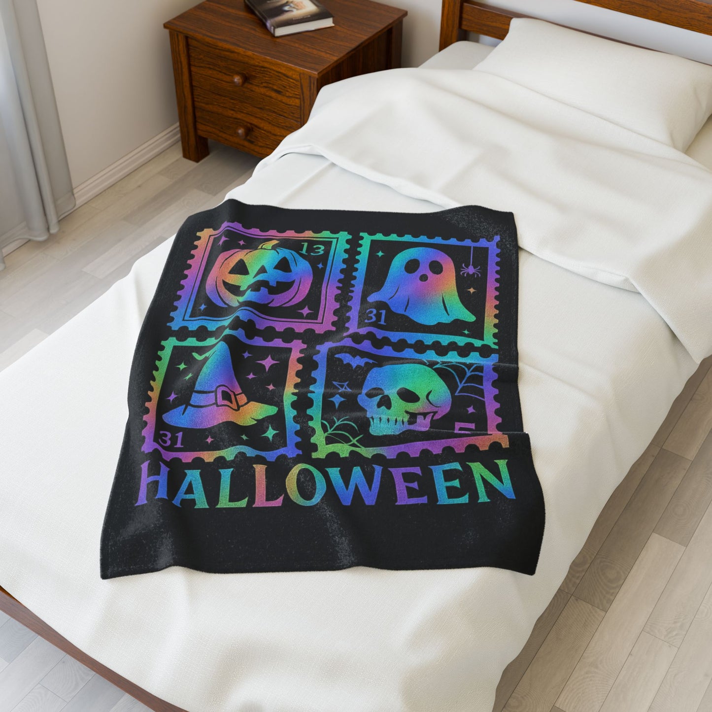 Halloween-Themed Velveteen Plush Blanket, Cozy Throw for Fall, Spooky Home Decor, Unique Gift for Halloween Lovers