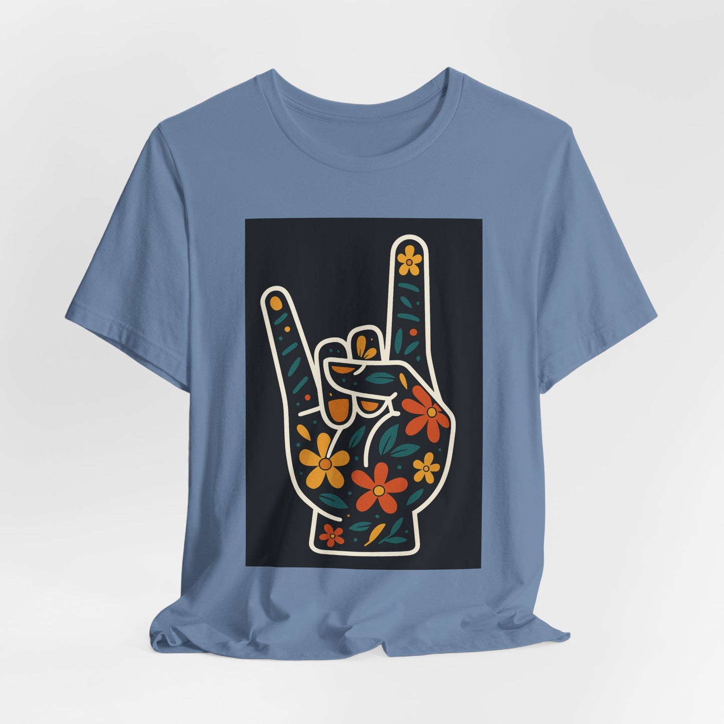 Floral Rock ASL Hand T-Shirt | sign language Tee | Perfect for Music Lovers, Festivals, Birthdays, or Everyday Wear