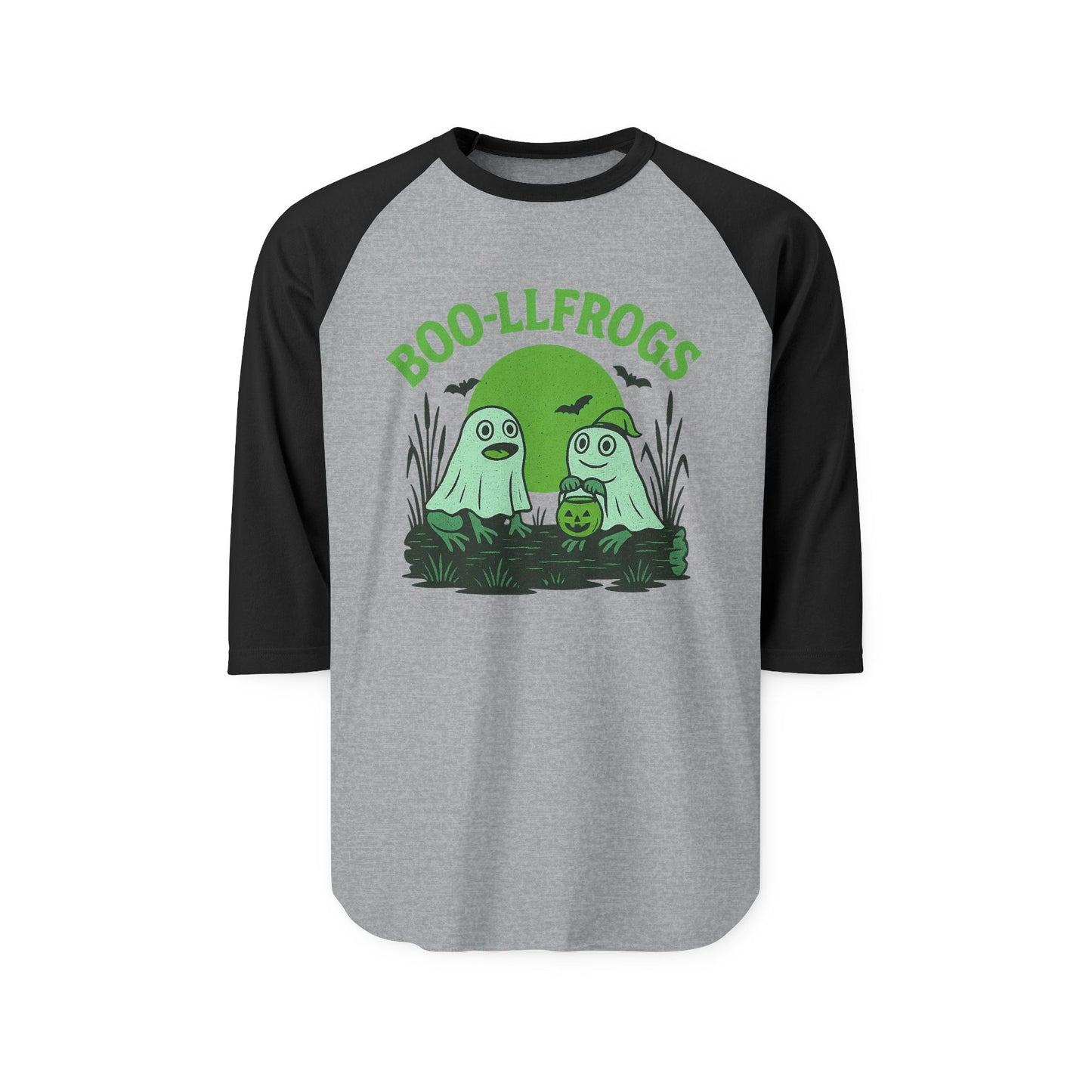 Halloween Ghosts Frogs Raglan Shirt, Boo-llfrogs Tee, Unisex Halloween Apparel, Spooky Season Shirt, Fall Festivity Wear, Ghostly T-Shirt
