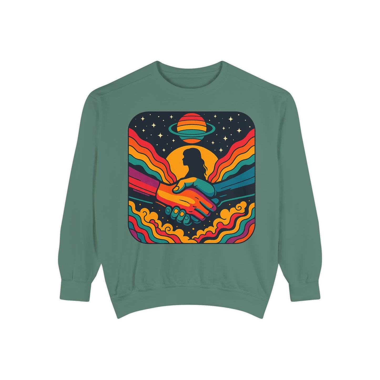 Colorful Cosmic Connection Sweatshirt - Retro Vibe, Unisex Gift, Positive Vibes, Cozy Wear, Festival Apparel