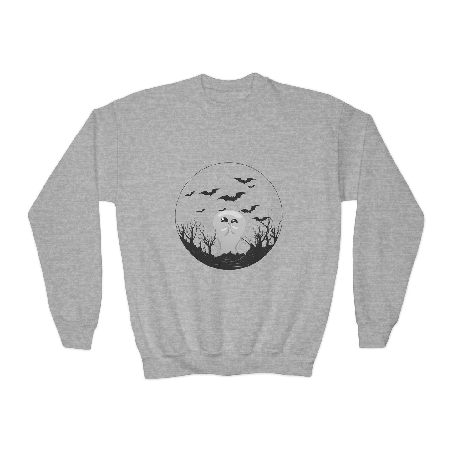 Halloween Ghost Youth Crewneck Sweatshirt, Cute Halloween Sweatshirt, Spooky Gifts for Kids, Fall Fashion, Trick or Treat Apparel