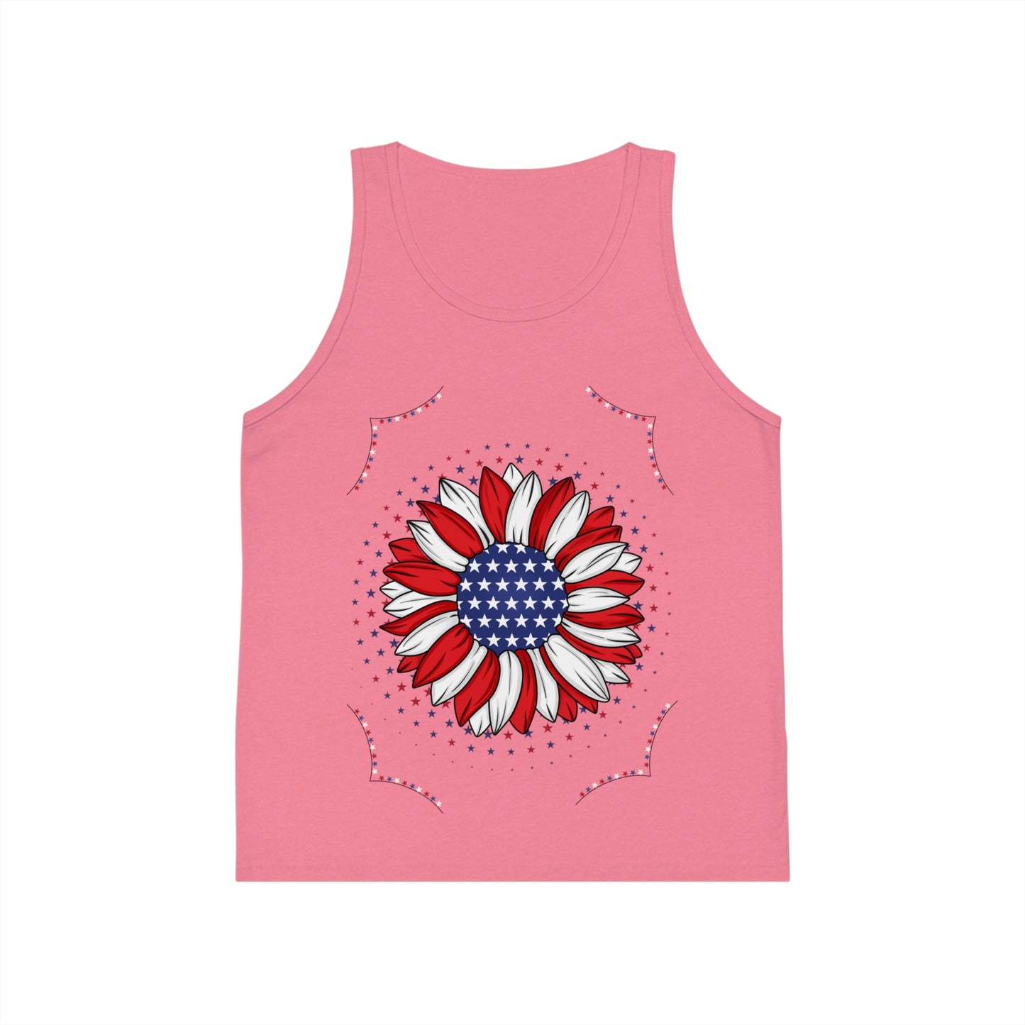 Patriotic Kids Tank Top with Flower Design, Independence Day, USA Pride