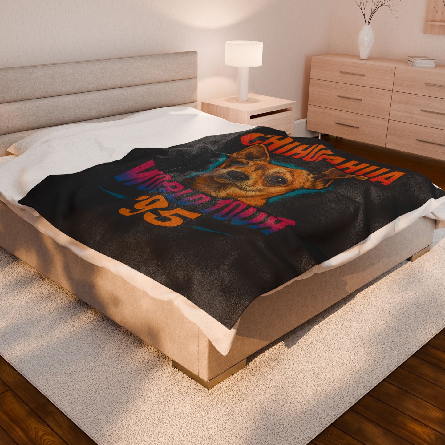 Chihuahua World Tour '95 Velveteen Plush Blanket, Cozy Throw Blanket, Pet Lover Gift, Dog Mom Present, Retro Dog Blanket, Home Decor