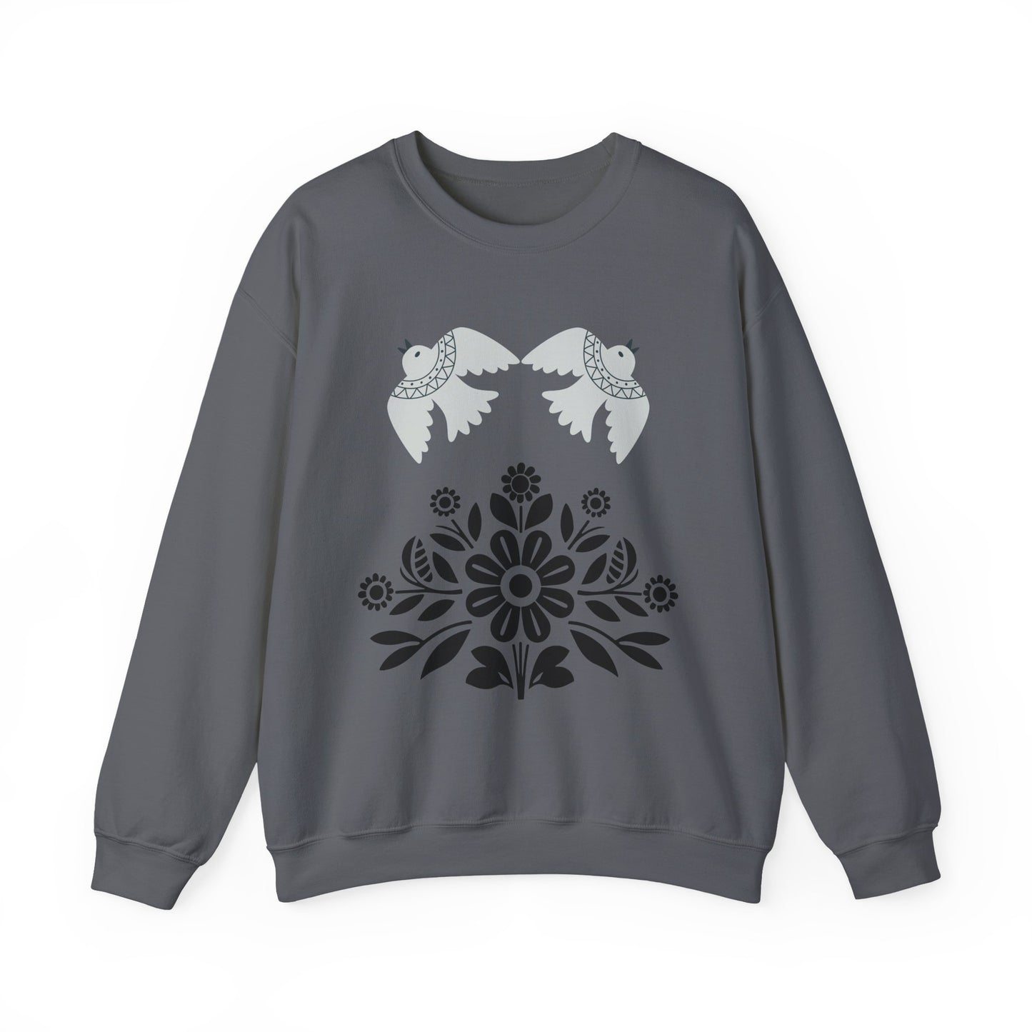 Boho Floral Crewneck Sweatshirt, Gift for Her, Fall/Winter Fashion Serene Doves & Blooms Cozy Sweatshirt - Bird Lovers