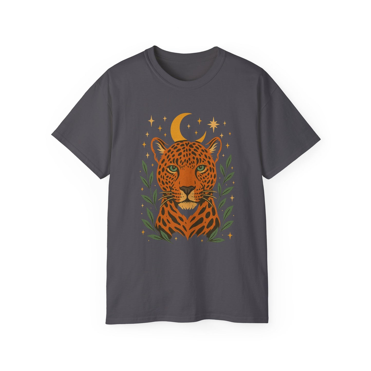 Leopard Moon Cotton Tee, Bohemian Shirt, Animal Lover Gift, Nature Tee, Perfect for Summer, Casual Wear