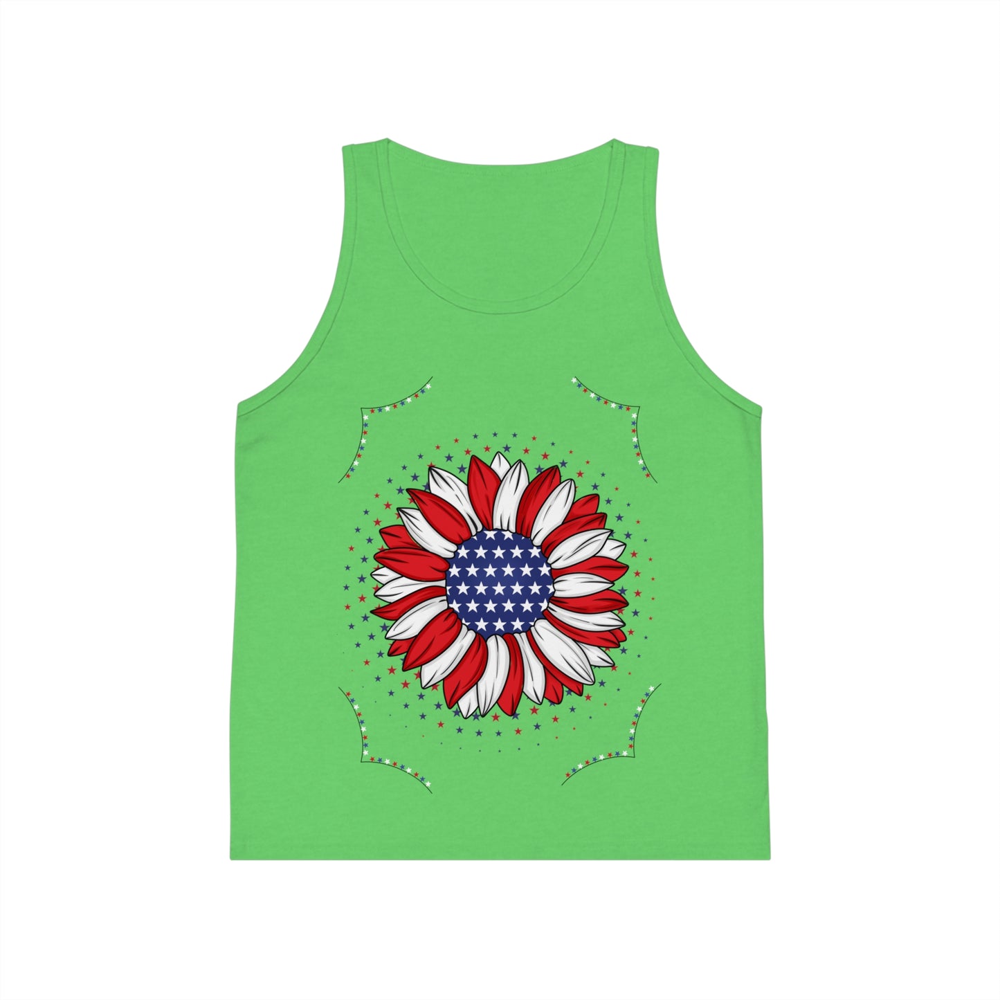 Patriotic Kids Tank Top with Flower Design, Independence Day, USA Pride