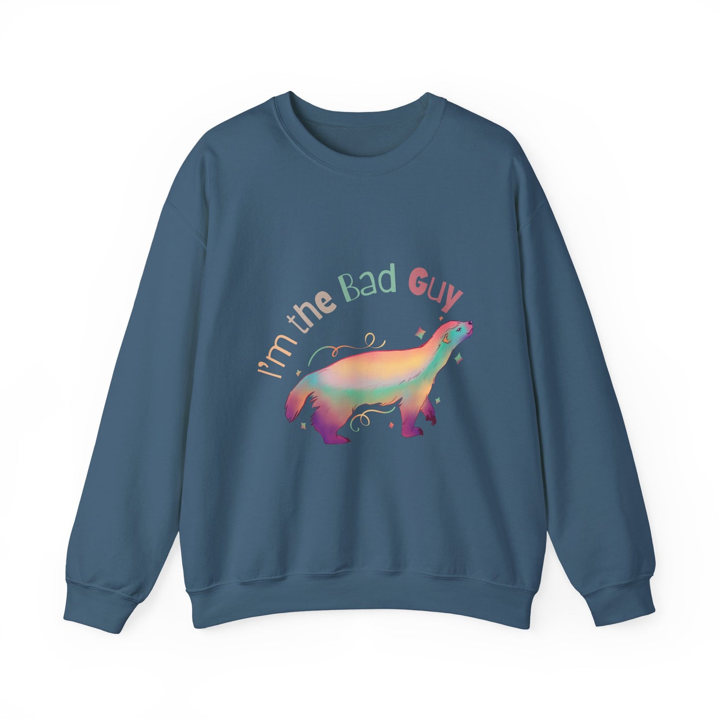 Rainbow Bad Guy Honey Badger Crewneck Sweatshirt | Gift for Animal Lovers, loungwear, Trendy Aesthetic, Birthday Gift