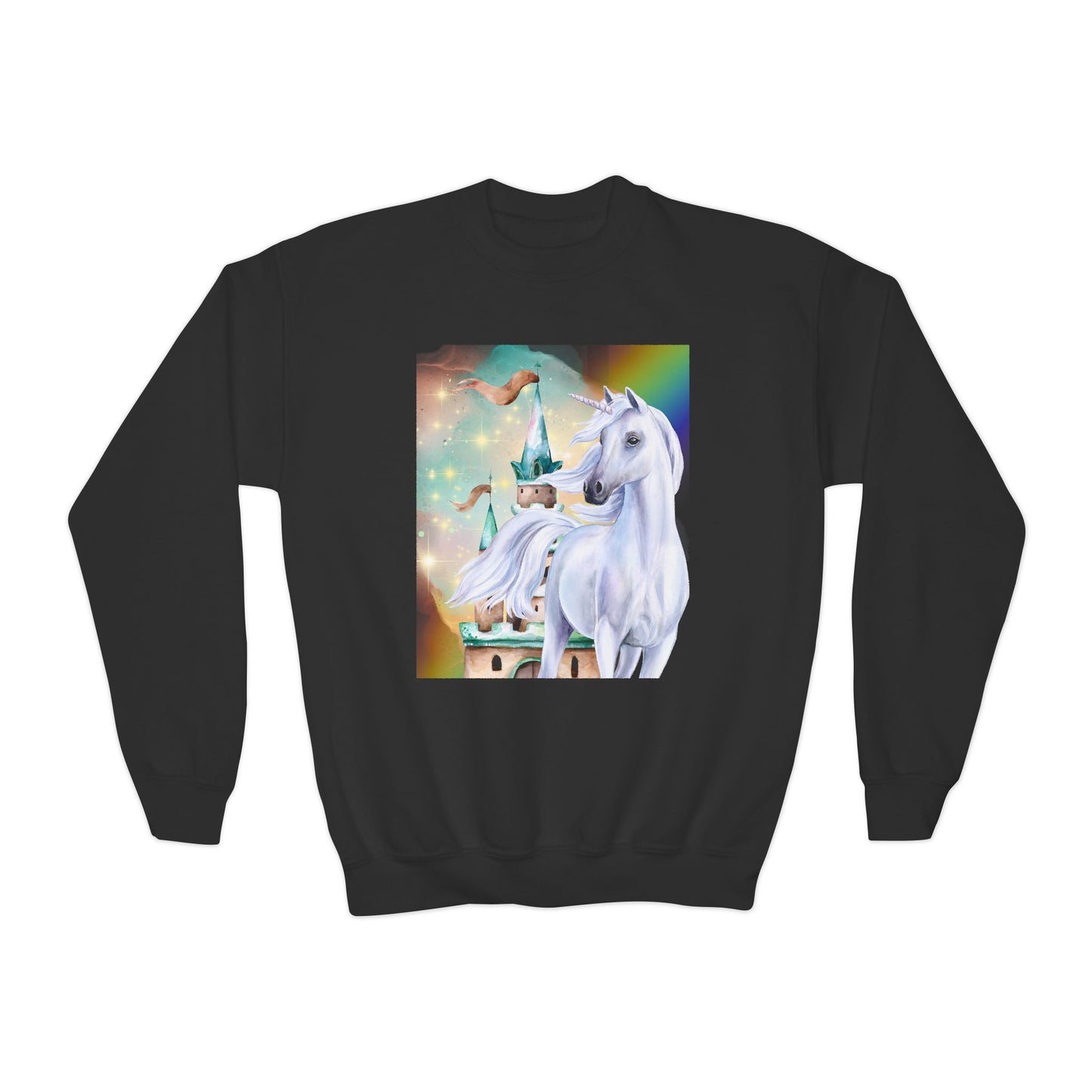 Youth Unicorn Fantasy Sweatshirt, Magical Crewneck Jumper for Kids, Perfect birthday gift for girls