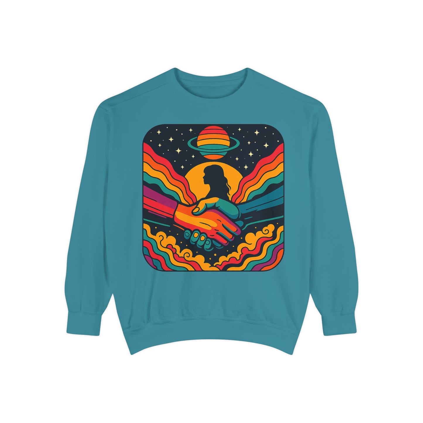 Colorful Cosmic Connection Sweatshirt - Retro Vibe, Unisex Gift, Positive Vibes, Cozy Wear, Festival Apparel