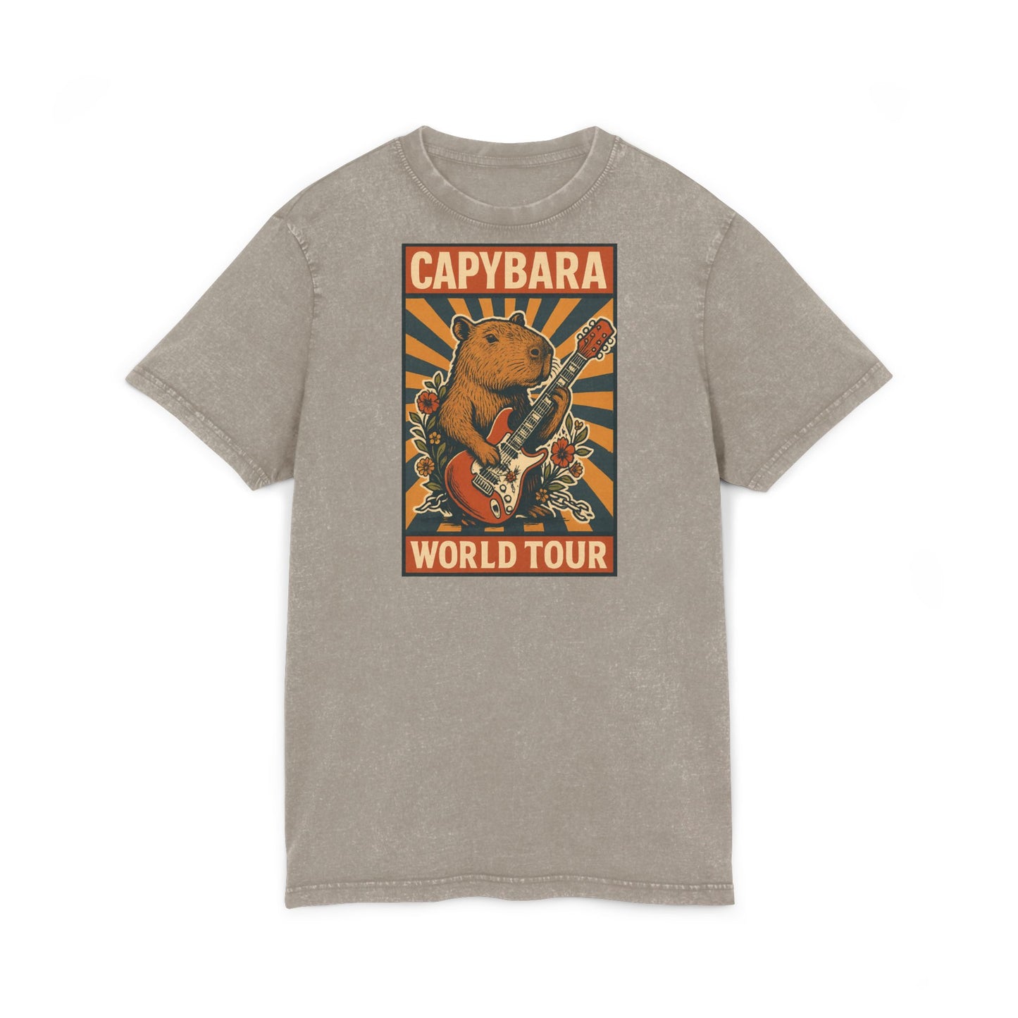 Capybara World Tour Acid Washed Tee | Vintage Style T-Shirt, Music Festival Wear, Animal Lovers Gift, Casual Everyday Top, Graphic Tee