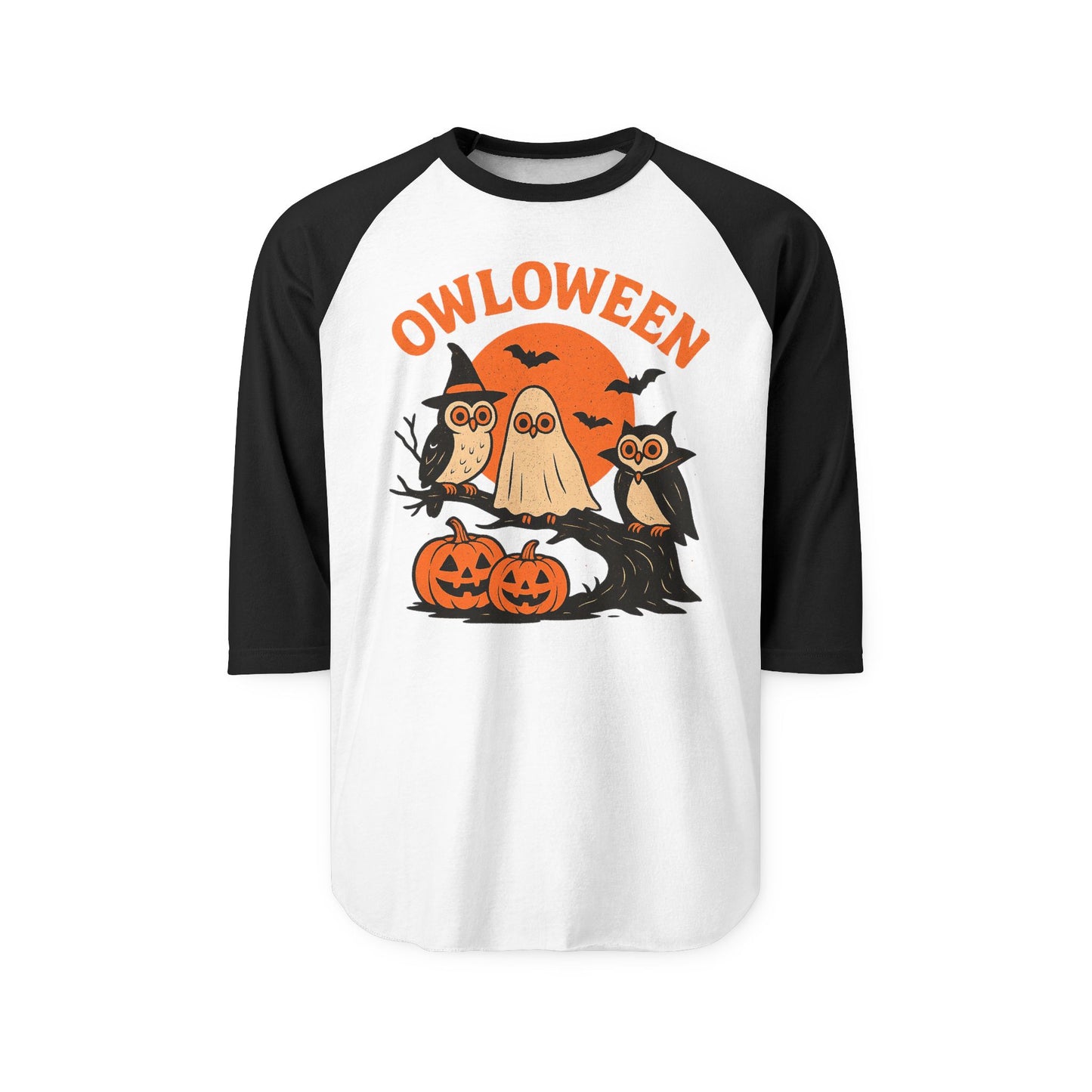 Owl-Themed Halloween Raglan Shirt, Spooky Shirt, Unisex Halloween Tee, Fall Apparel, Ghost Design Shirt, Owl Costume Top