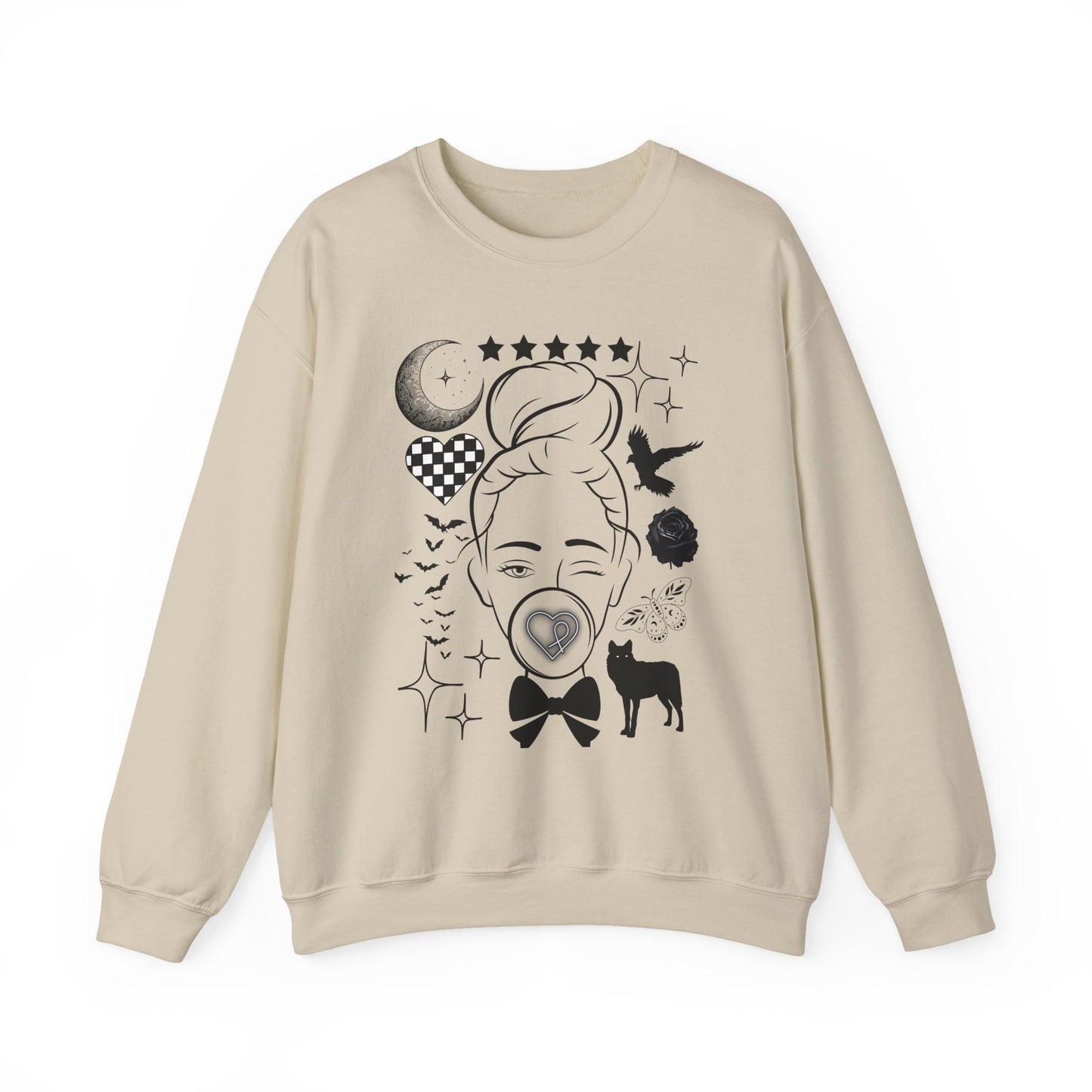 Boho Chic Crewneck Sweatshirt, Bubble gum Girl Unisex organic oversized sweatshirt, Women's Oversize Sweatshirt, Women Empowerment, Girl Power, Celestial, Edgy Sweater