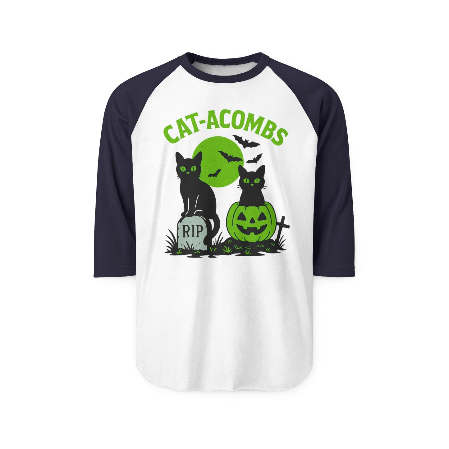 Halloween Cat-Acombs Raglan Shirt, Unisex Halloween Tee, Spooky Season Apparel, Cat Lovers Gift, Fall Fashion, Halloween Party Shirt