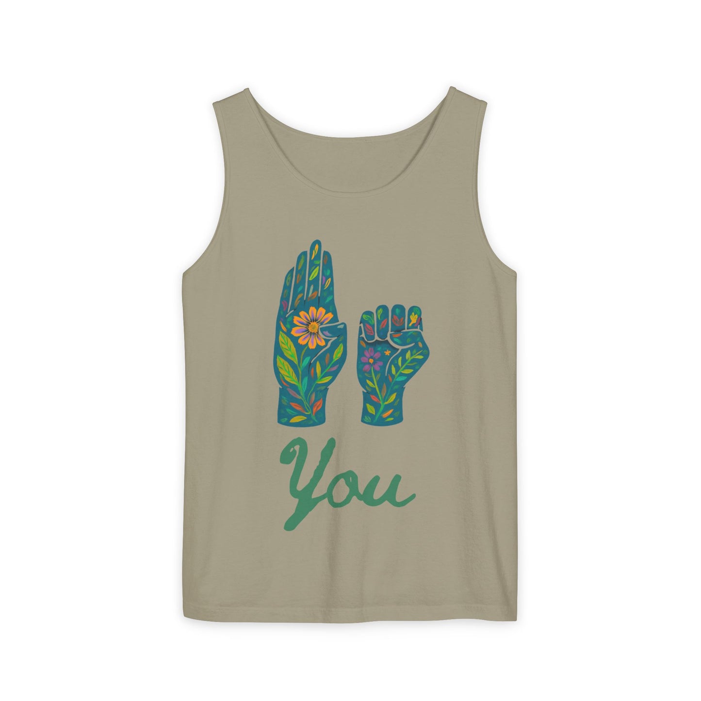 Floral ASL Hands Unisex Tank Top | "Be You" Empowering Apparel, Bohemian Style, Nature Lover Gift, Yoga & Wellness Wear, Summer Essential