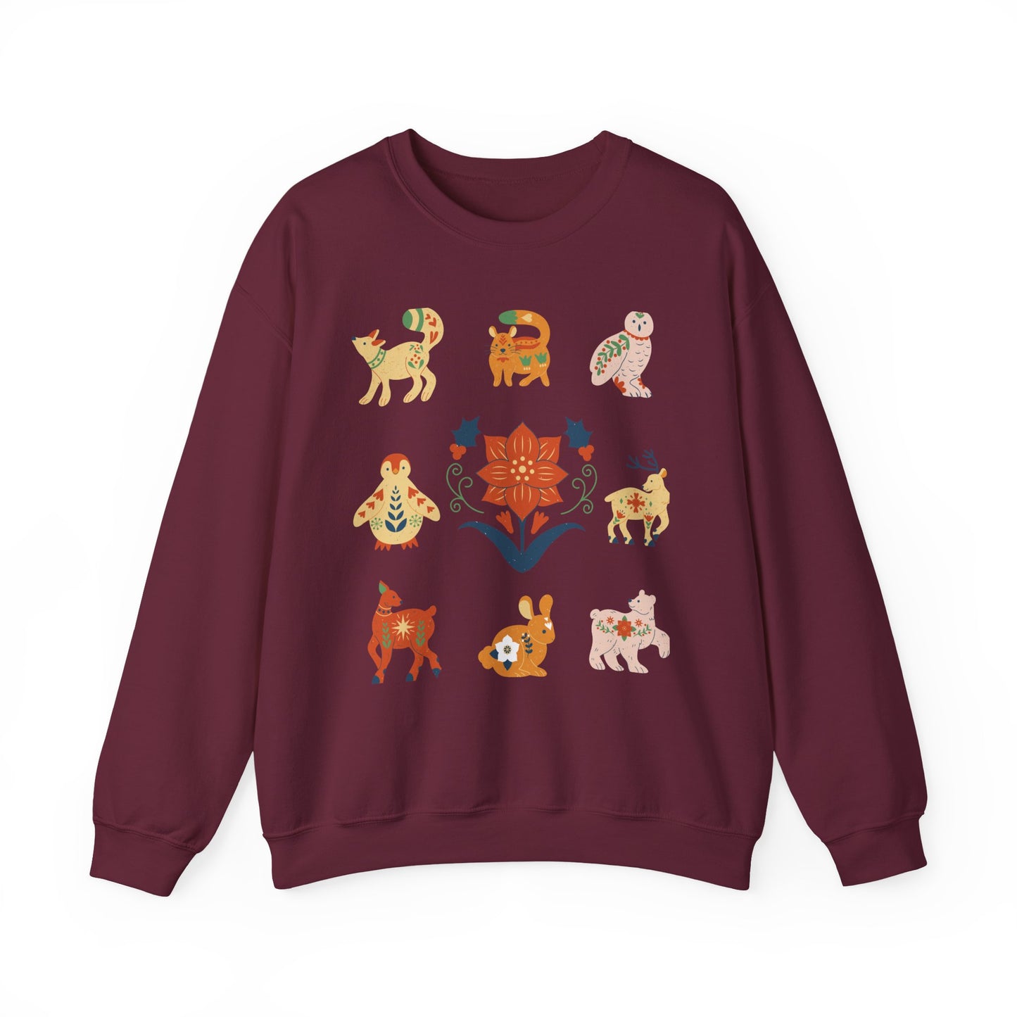 Boho Winter Woodland Creatures Floral Cozy Sweatshirt - Whimsical Graphic Outdoorsy Gift for Nature Lovers