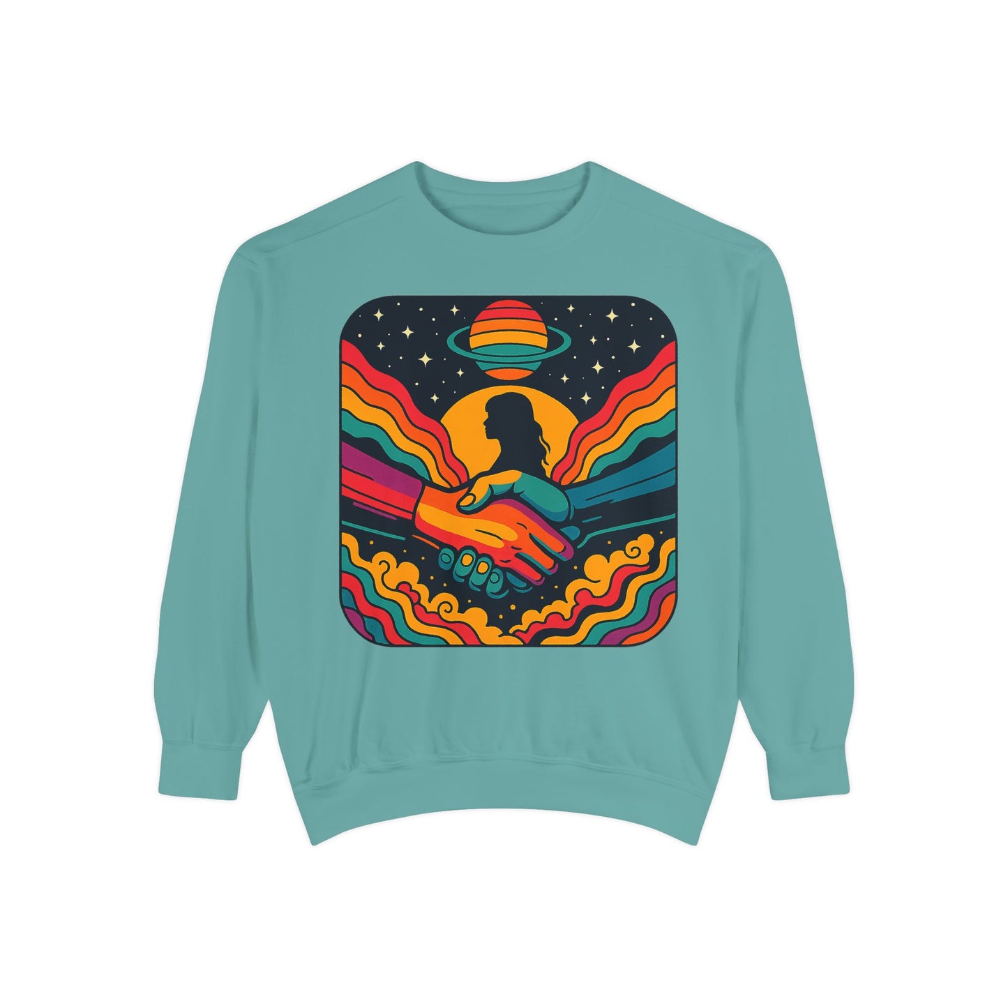 Colorful Cosmic Connection Sweatshirt - Retro Vibe, Unisex Gift, Positive Vibes, Cozy Wear, Festival Apparel