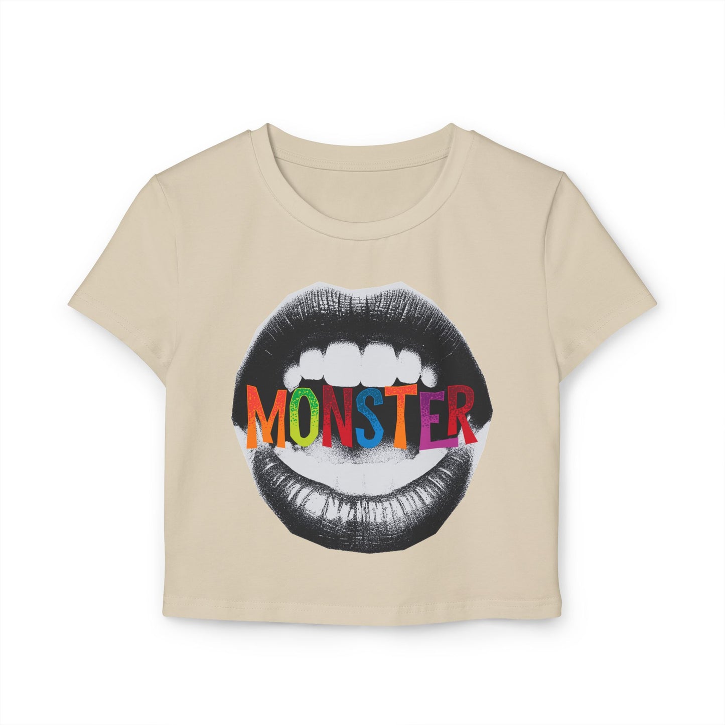 Colorful Monster Graphic Women's Baby Tee - Fun Crop Top, Casual Wear, Festival Outfits, Birthday Gift, Trendy Style