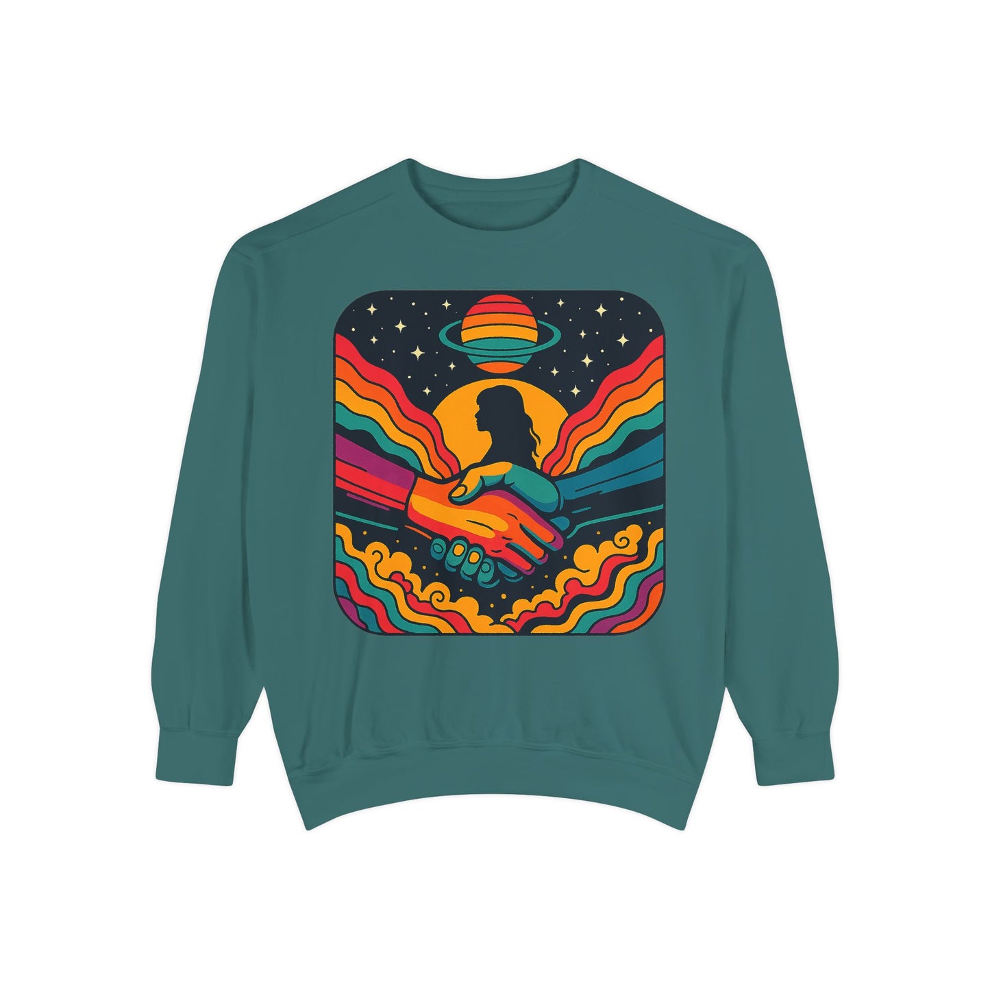 Colorful Cosmic Connection Sweatshirt - Retro Vibe, Unisex Gift, Positive Vibes, Cozy Wear, Festival Apparel