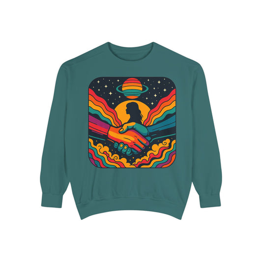 Colorful Cosmic Connection Sweatshirt - Retro Vibe, Unisex Gift, Positive Vibes, Cozy Wear, Festival Apparel