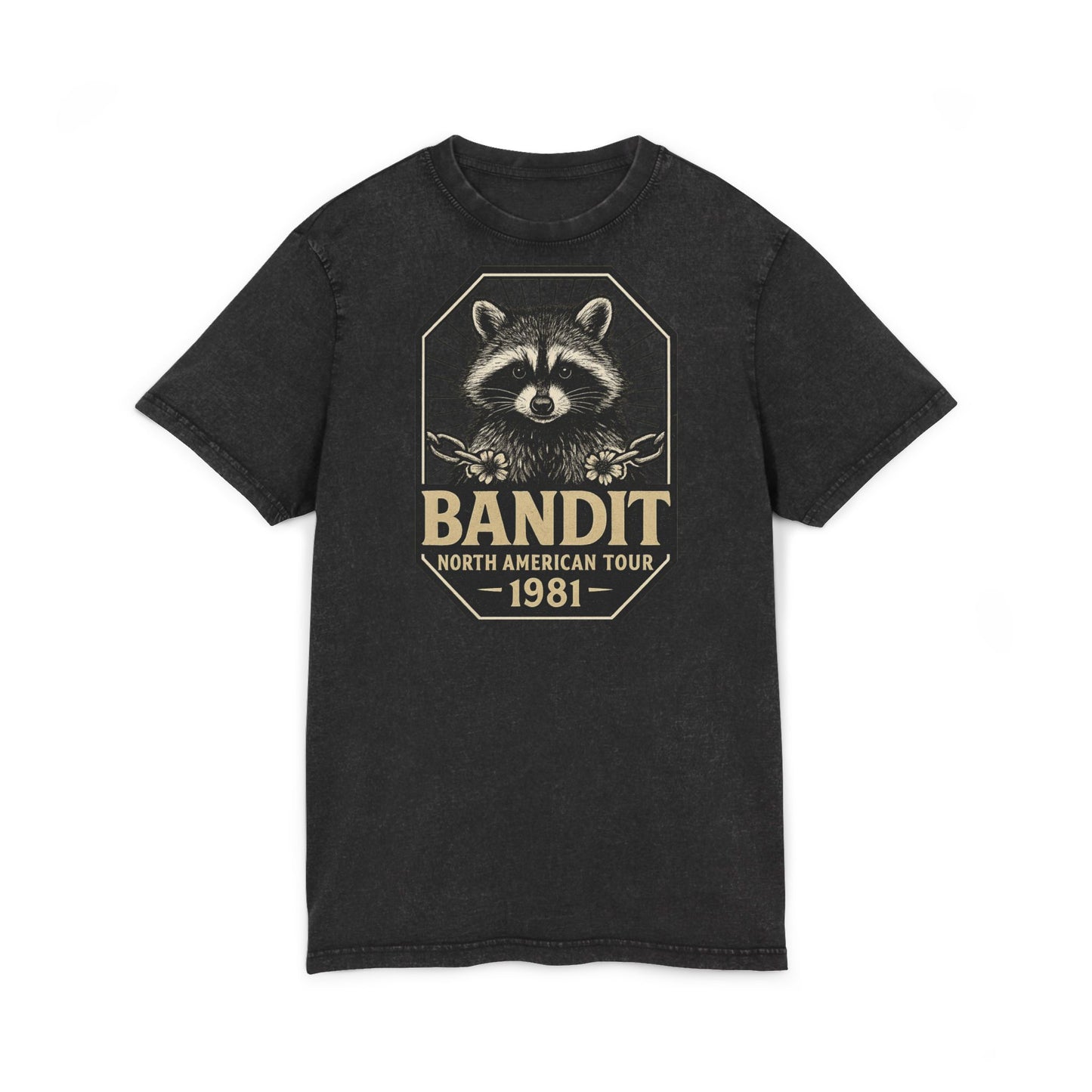 Vintage Bandit Tee, Acid Washed Graphic T-Shirt, Music Tour Apparel, Retro Casual Fashion, Gift for Raccoon Lovers