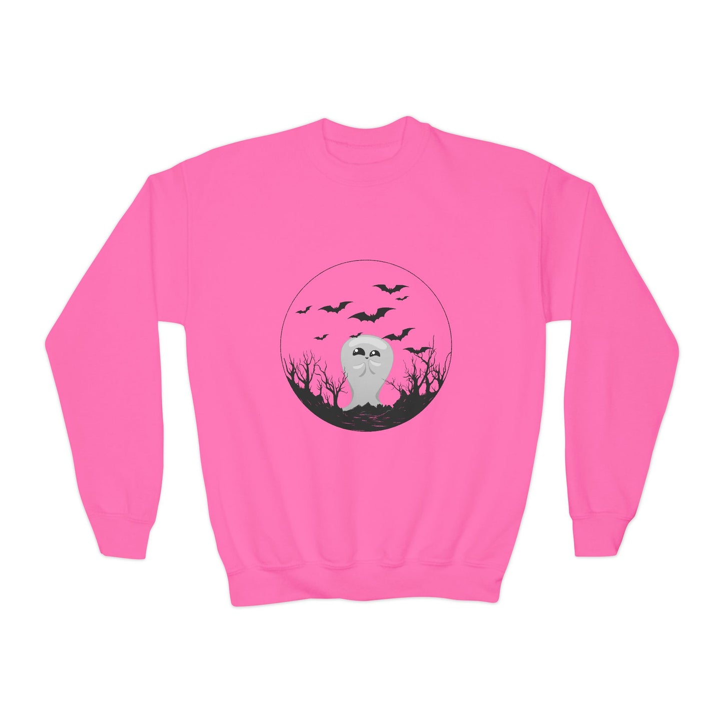 Halloween Ghost Youth Crewneck Sweatshirt, Cute Halloween Sweatshirt, Spooky Gifts for Kids, Fall Fashion, Trick or Treat Apparel