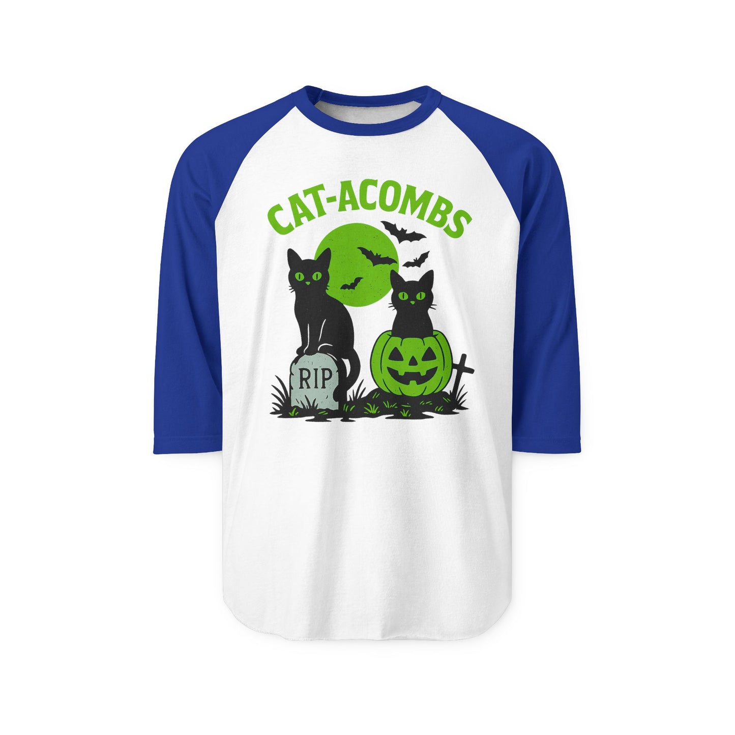 Halloween Cat-Acombs Raglan Shirt, Unisex Halloween Tee, Spooky Season Apparel, Cat Lovers Gift, Fall Fashion, Halloween Party Shirt