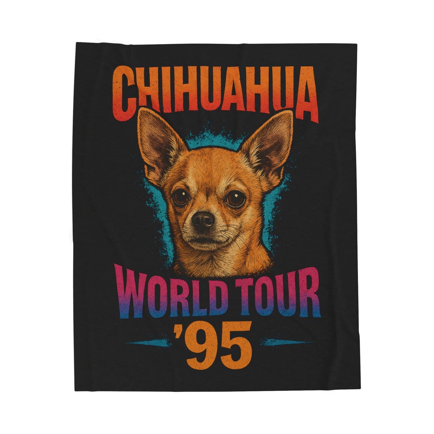 Chihuahua World Tour '95 Velveteen Plush Blanket, Cozy Throw Blanket, Pet Lover Gift, Dog Mom Present, Retro Dog Blanket, Home Decor