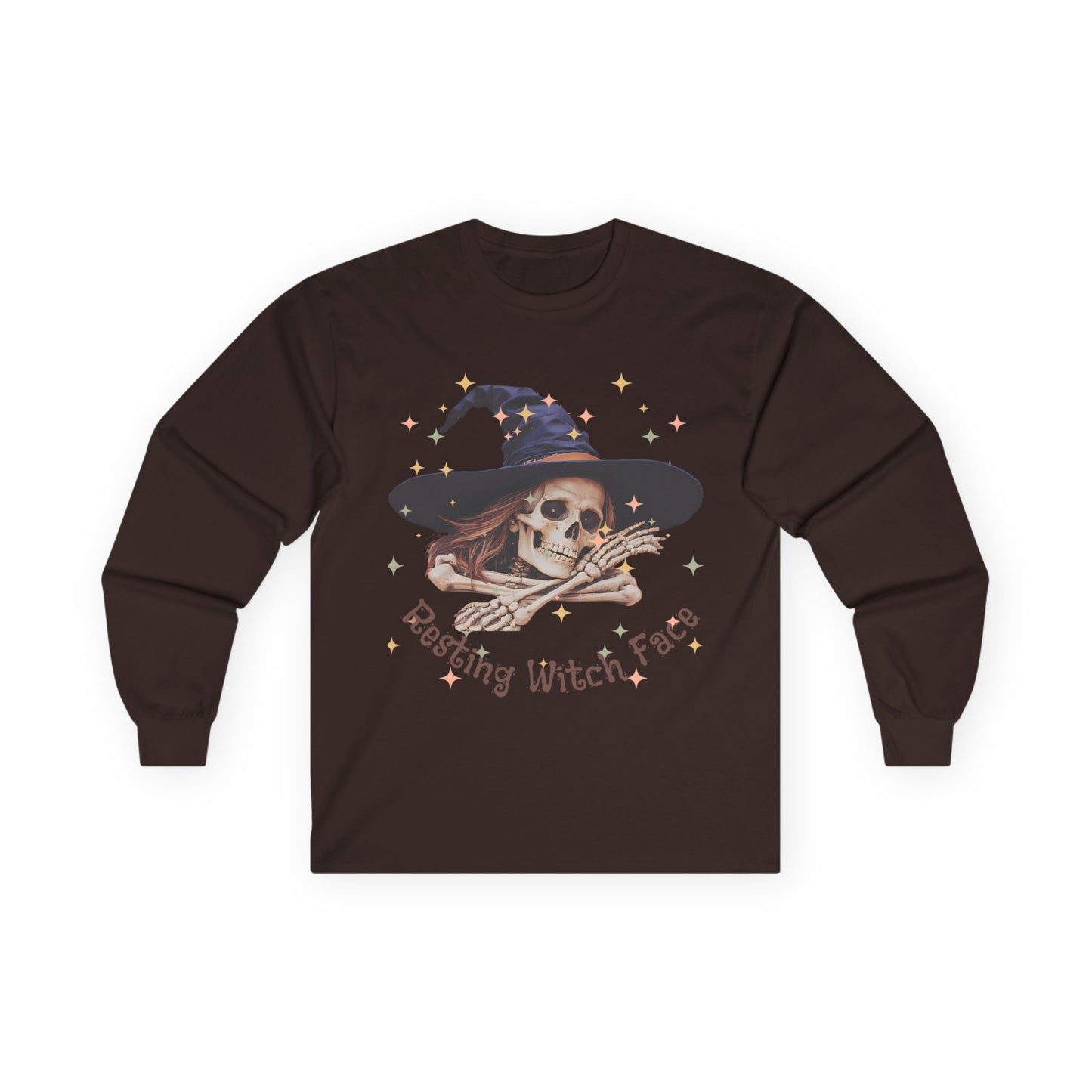 Spooky Skeleton Witch Long Sleeve Tee, Halloween Costume T-shirt, Ghostly Witch Shirt, Fall Tee