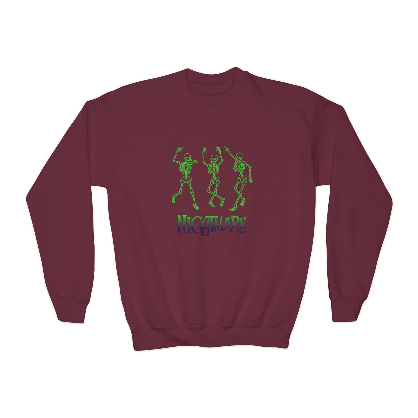 Youth Nightmare Crewneck Sweatshirt, Halloween Party Sweater, Gift for Kids, Cozy Fall Wear, Spooky Season Apparel