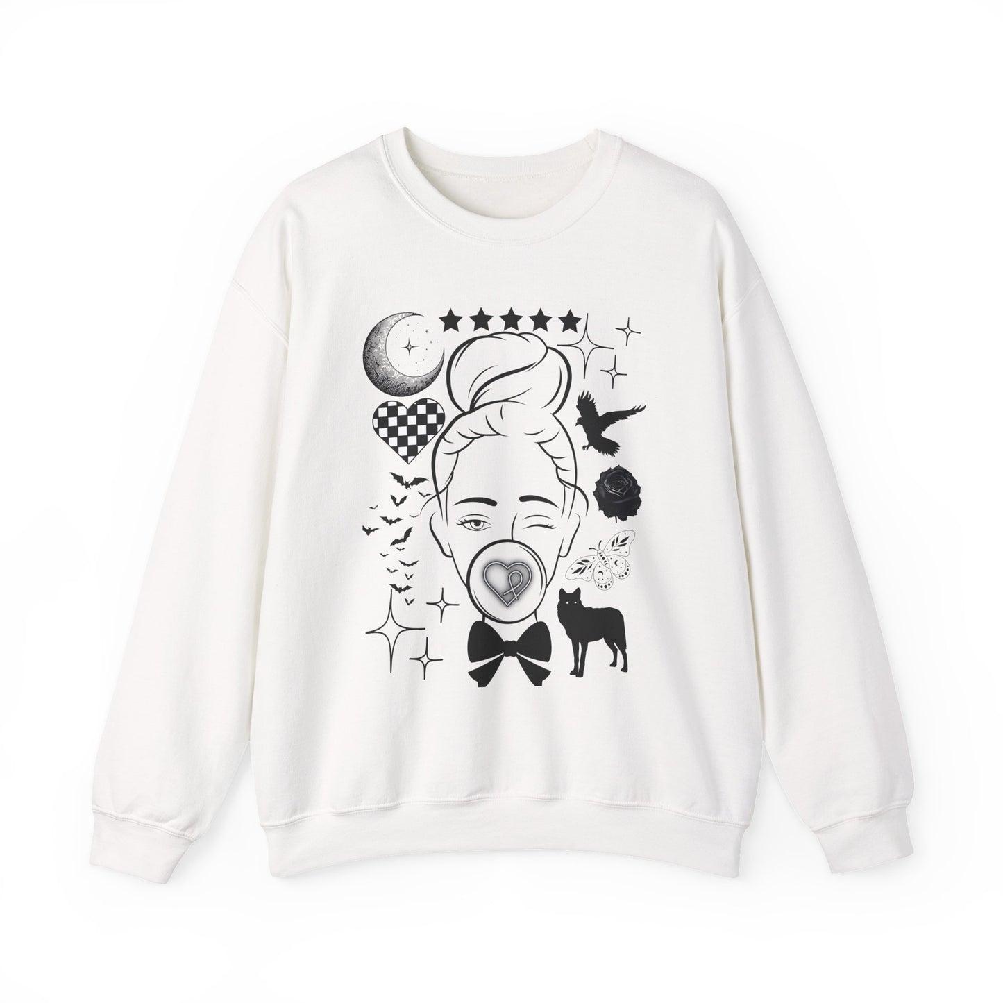 Boho Chic Crewneck Sweatshirt, Bubble gum Girl Unisex organic oversized sweatshirt, Women's Oversize Sweatshirt, Women Empowerment, Girl Power, Celestial, Edgy Sweater