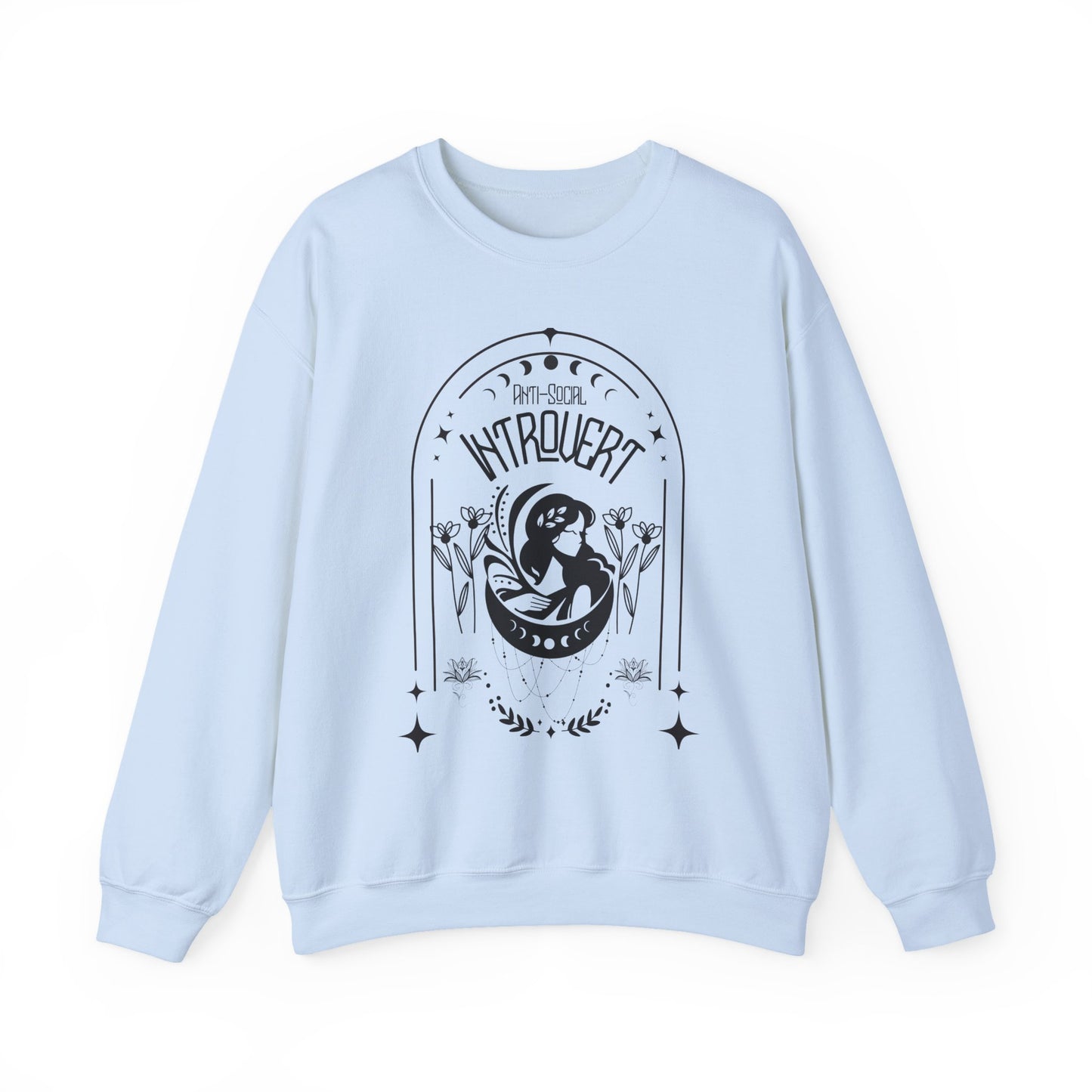 Bohemian Floral Sweatshirt - Vintage Inspired Top, Mystic Celestial Anti-Social Introvert Sweatshirt for Women - Boho Moon Lotus Graphic Pullover