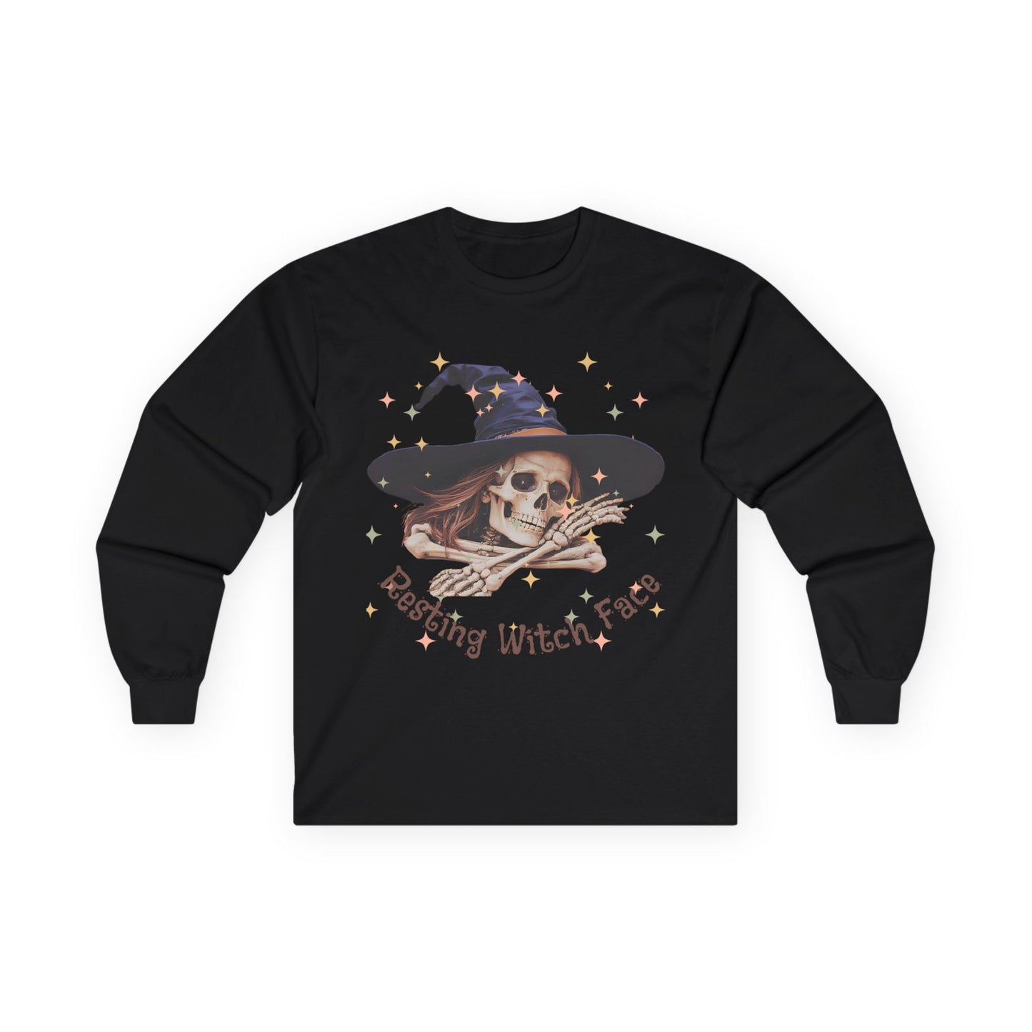 Spooky Skeleton Witch Long Sleeve Tee, Halloween Costume T-shirt, Ghostly Witch Shirt, Fall Tee