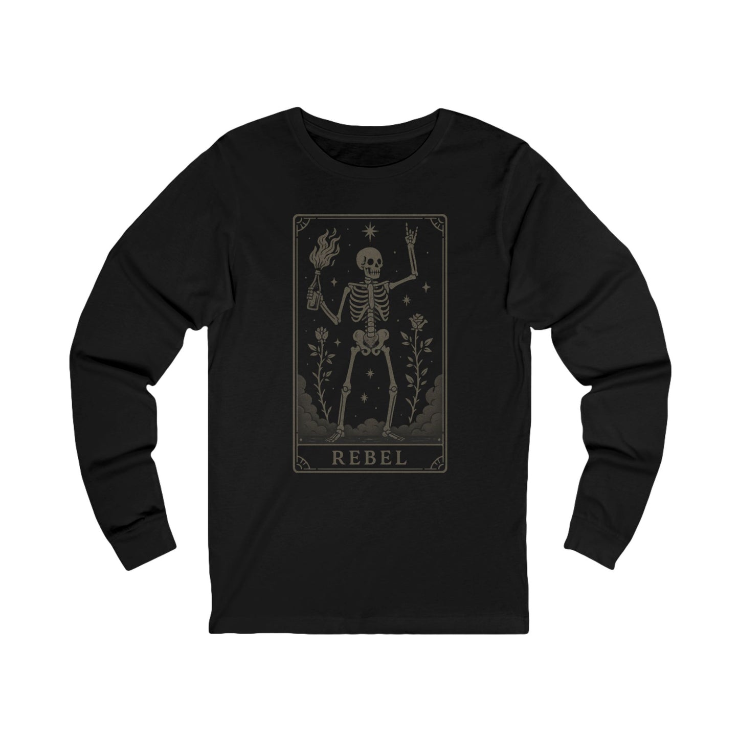 Rebel Skeleton Long Sleeve Tee | Unisex Graphic Shirt for Halloween, Boho Style Apparel, Casual Wear, Gift Idea