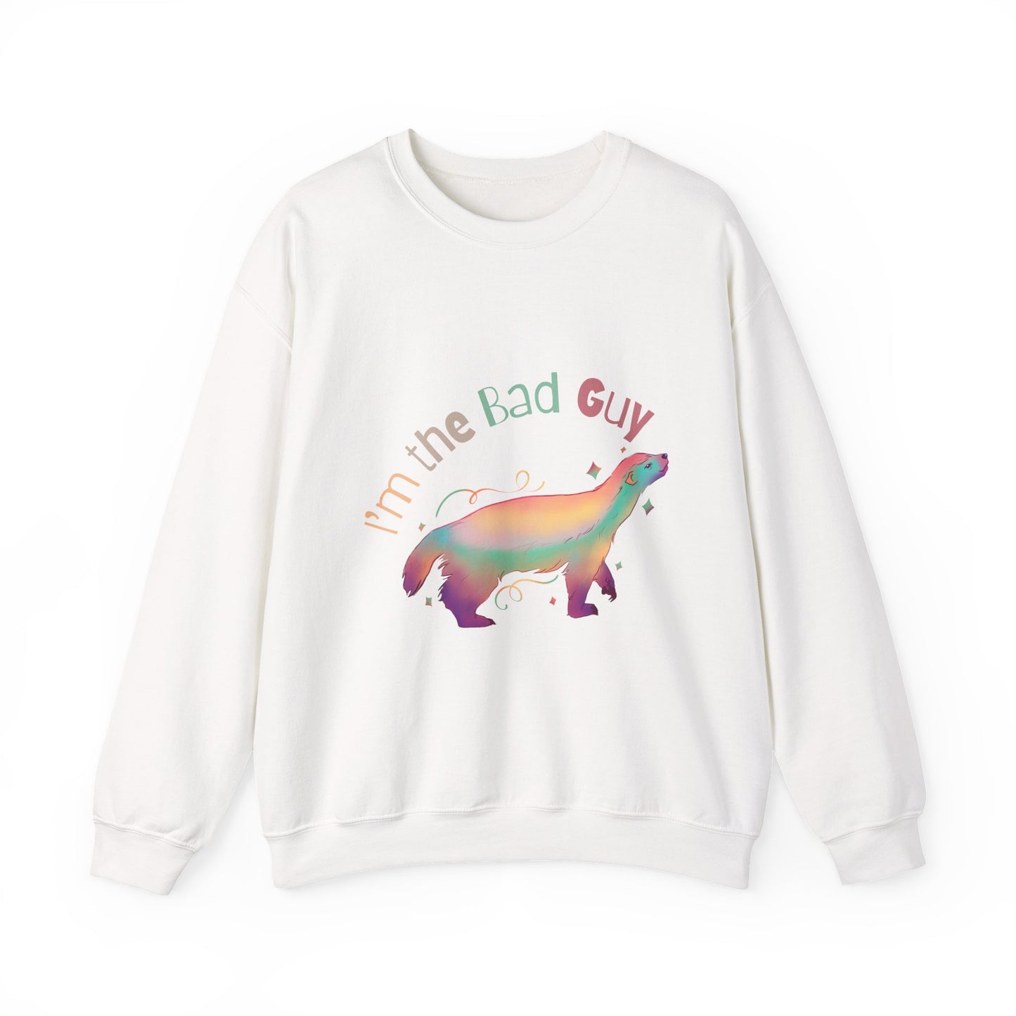 Rainbow Bad Guy Honey Badger Crewneck Sweatshirt | Gift for Animal Lovers, loungwear, Trendy Aesthetic, Birthday Gift