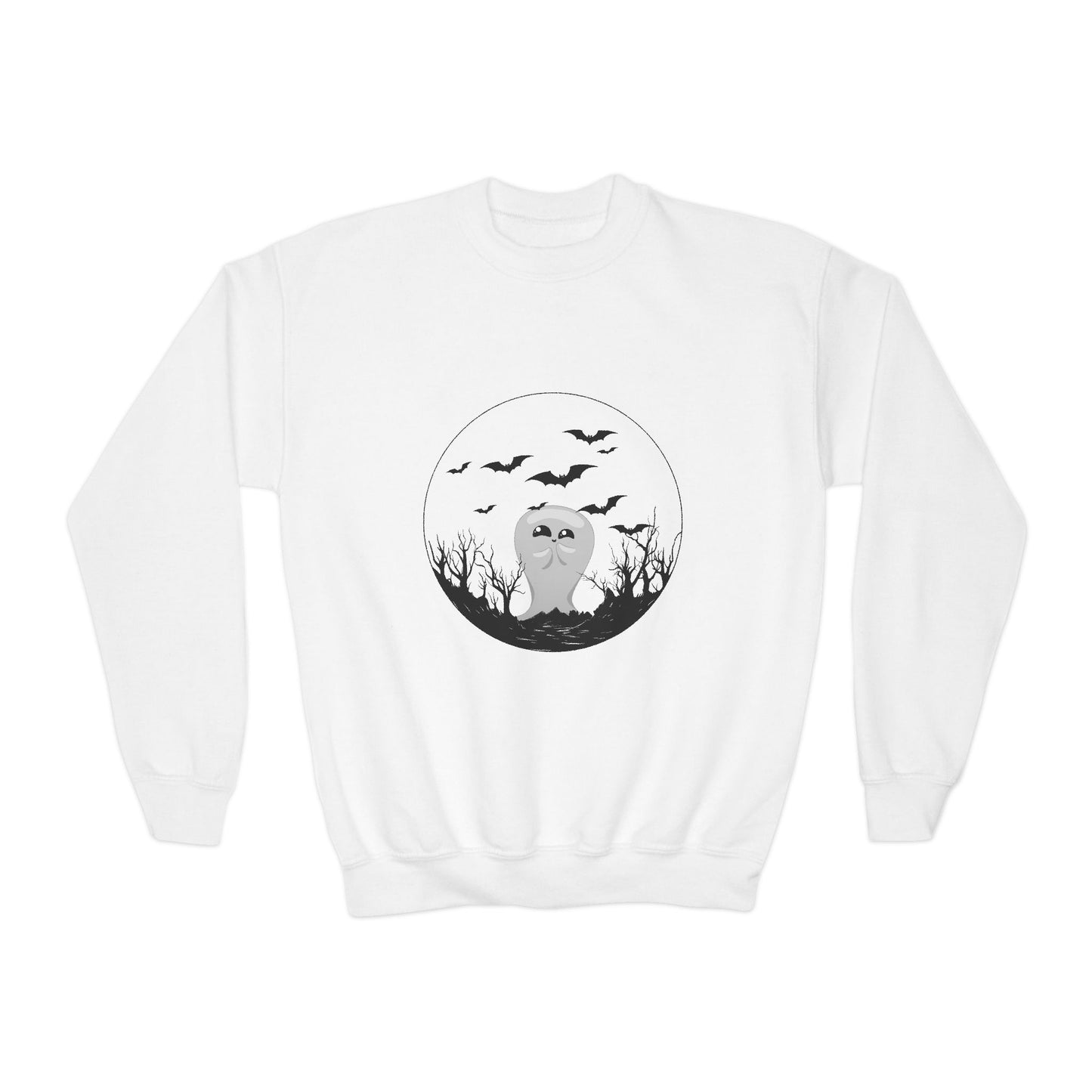 Halloween Ghost Youth Crewneck Sweatshirt, Cute Halloween Sweatshirt, Spooky Gifts for Kids, Fall Fashion, Trick or Treat Apparel