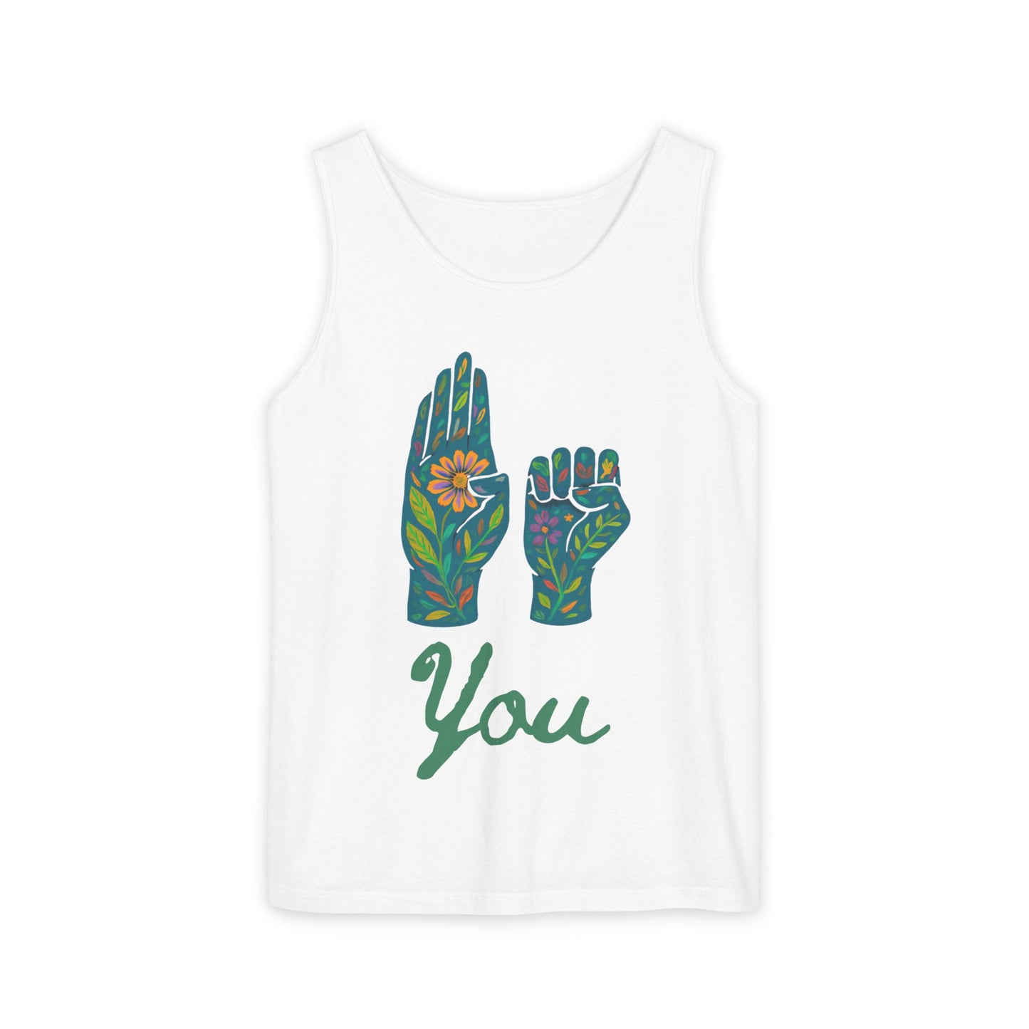 Floral ASL Hands Unisex Tank Top | "Be You" Empowering Apparel, Bohemian Style, Nature Lover Gift, Yoga & Wellness Wear, Summer Essential
