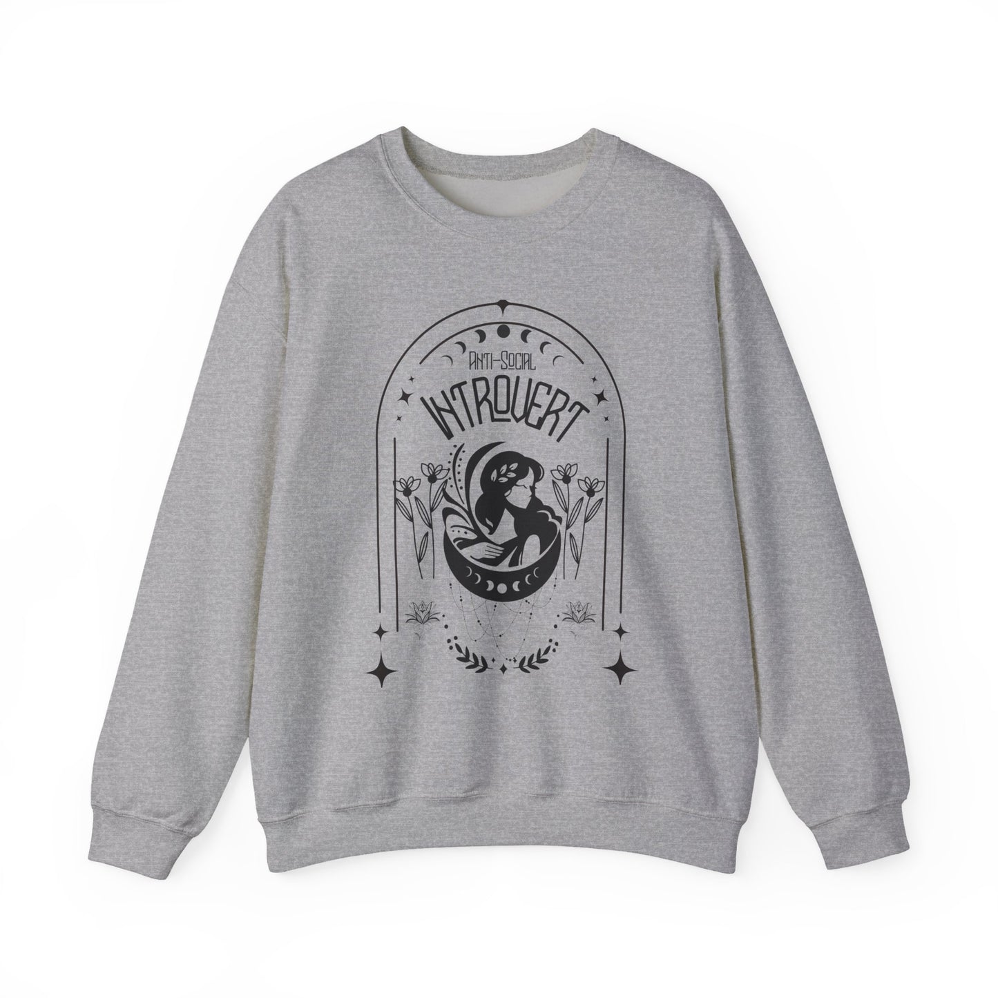 Bohemian Floral Sweatshirt - Vintage Inspired Top, Mystic Celestial Anti-Social Introvert Sweatshirt for Women - Boho Moon Lotus Graphic Pullover