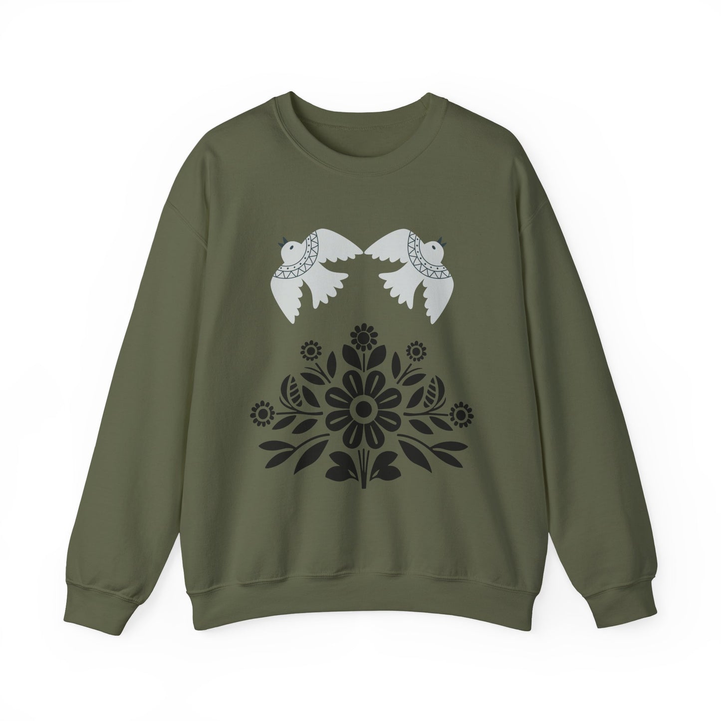 Boho Floral Crewneck Sweatshirt, Gift for Her, Fall/Winter Fashion Serene Doves & Blooms Cozy Sweatshirt - Bird Lovers