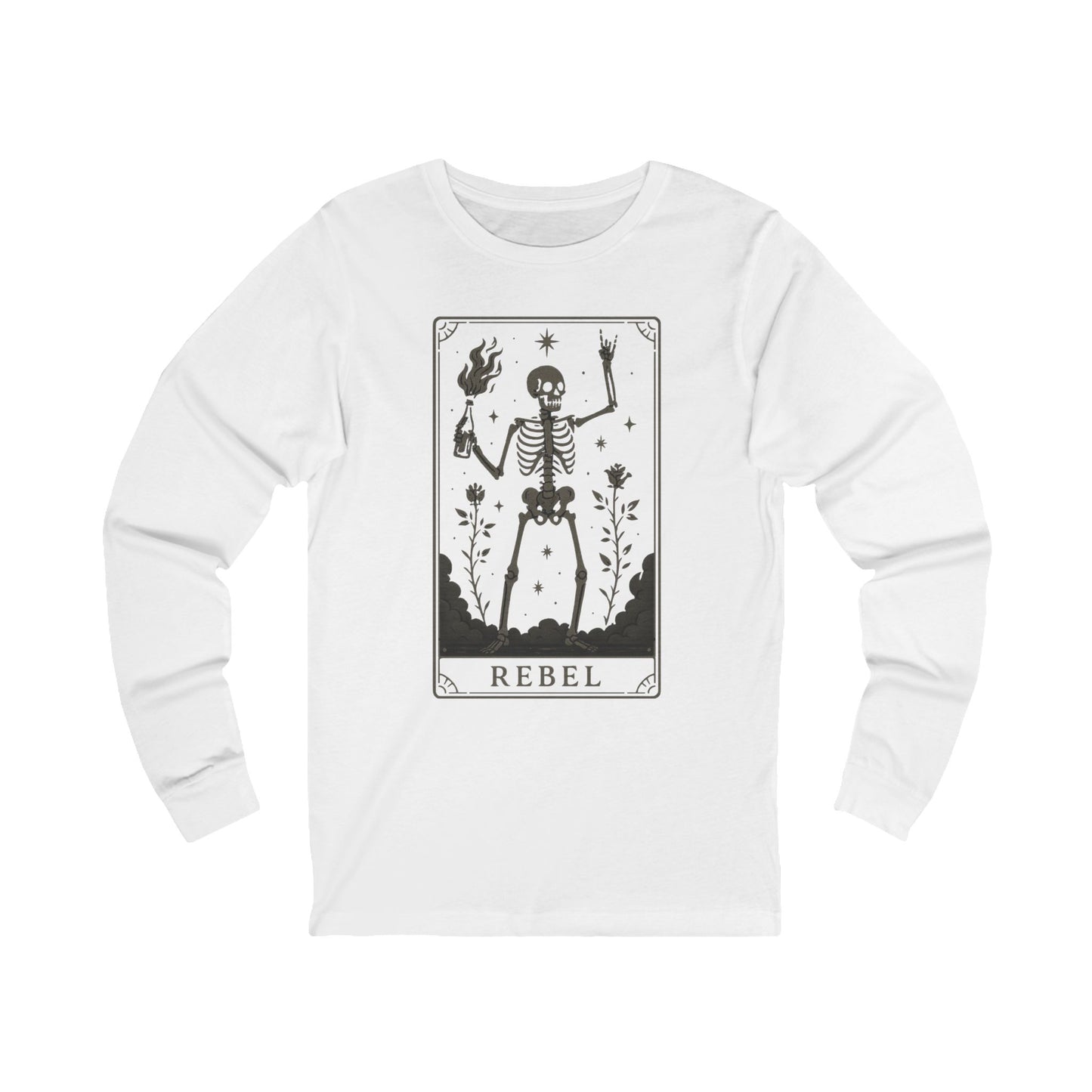 Rebel Skeleton Long Sleeve Tee | Unisex Graphic Shirt for Halloween, Boho Style Apparel, Casual Wear, Gift Idea