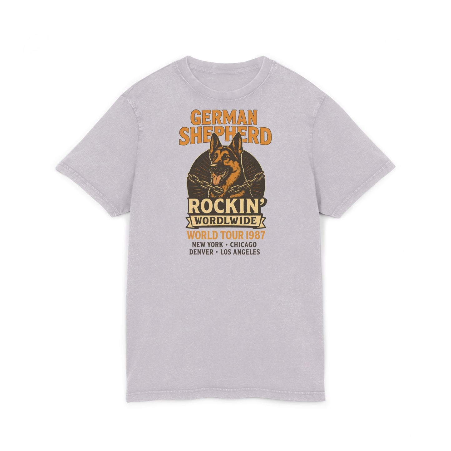 Vintage German Shepherd Tee, Acid Wash Dog Lover Shirt, Gift for Pet Owners, Casual Wear, Rockin' World Tour 1987 Top