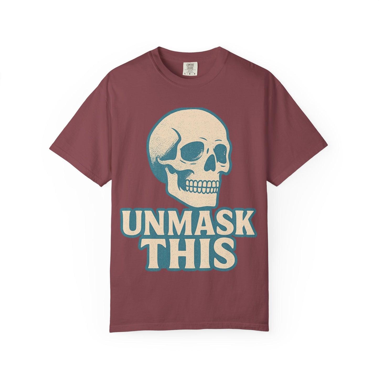 Unisex Garment-Dyed Skull T-shirt, Vintage Fashion Tee, Casual Skull Shirt, Halloween Apparel, Unmask This Shirt